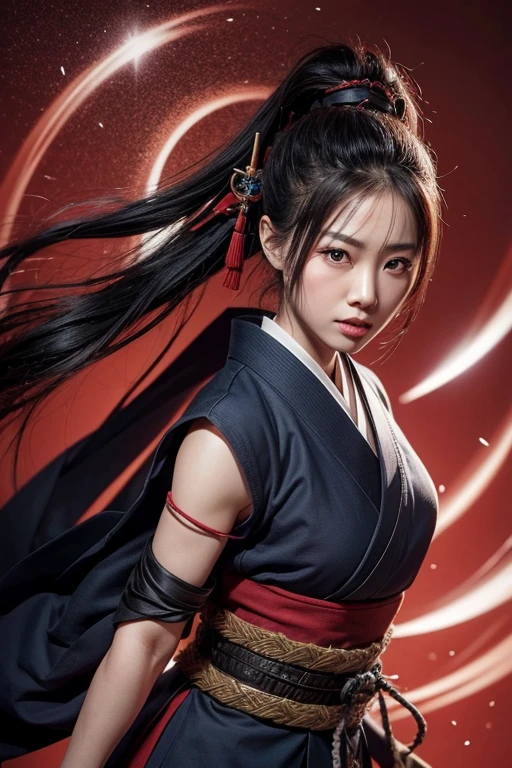 Trisomy proton ,Japanese woman image,With katana,Background in shogunate style