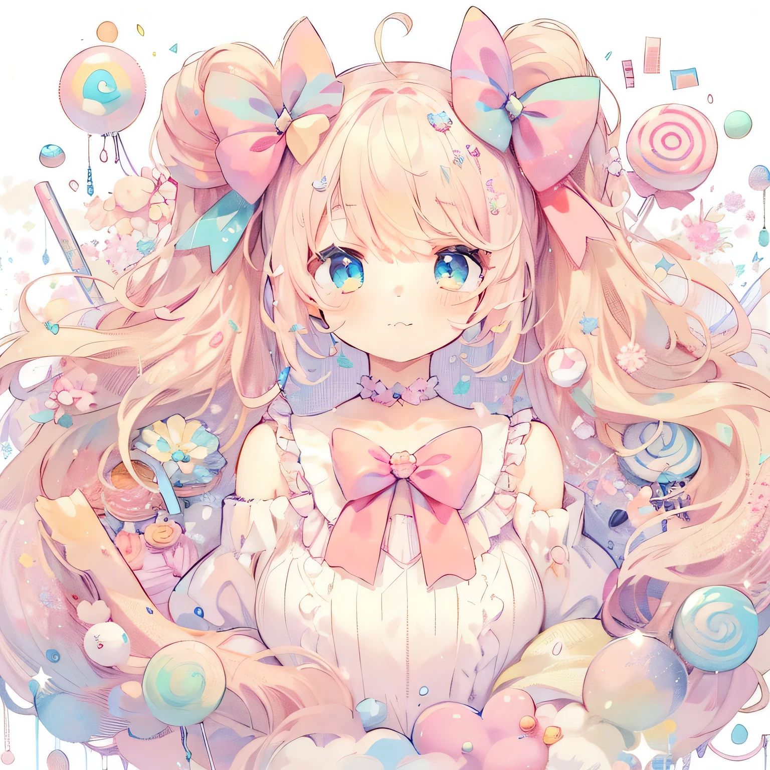 anime girl with long hair and a bow in a dress, cute kawaii girl, cute anime girl, pink twintail hair and cyan eyes, kawaii realistic portrait, kawaii anime manga style, candy girl, soft anime illustration, cute anime girl portraits, candy pastel, , splash art anime , portrait of magical girl, cute anime girl portrait