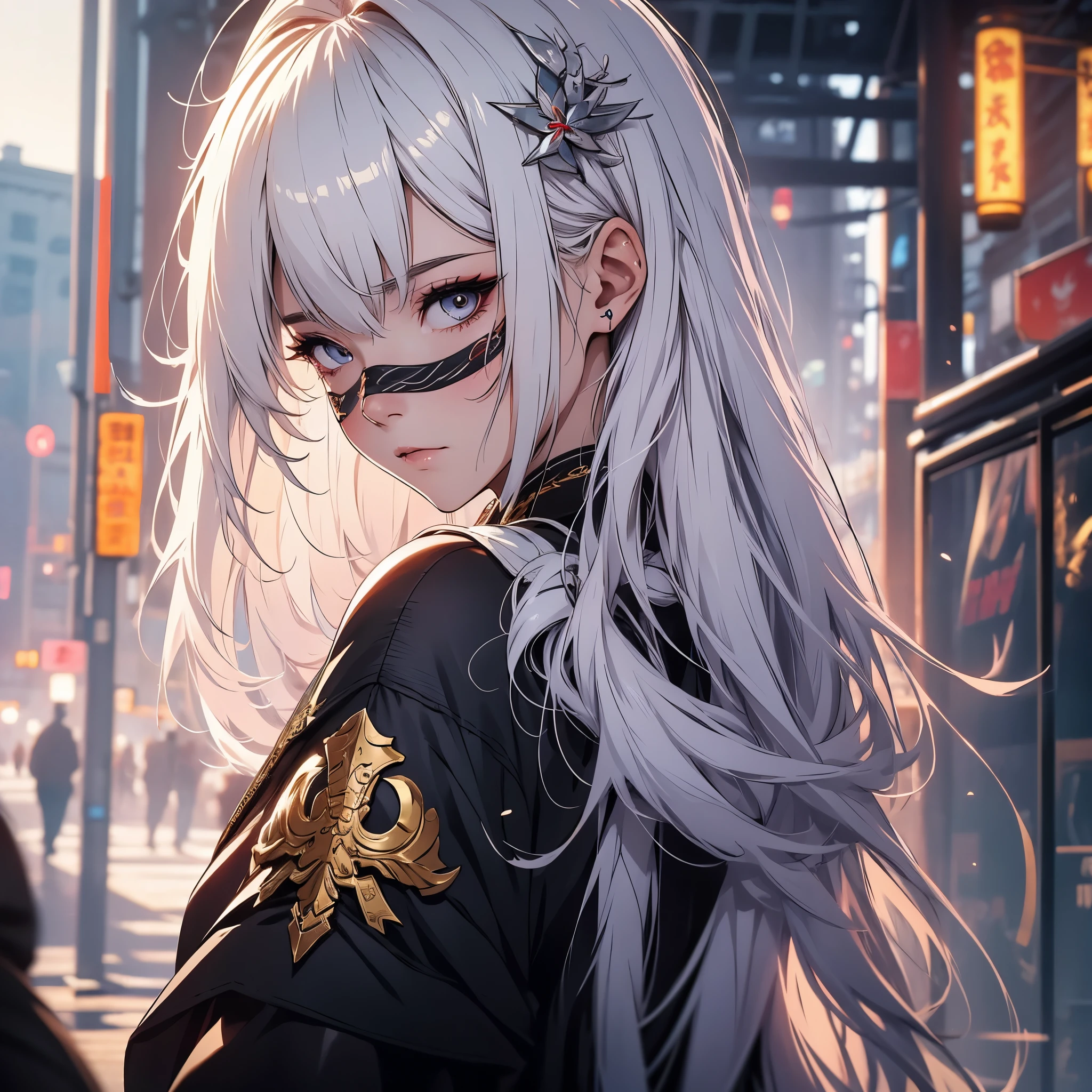 a close-up of a woman with white hair and a white mask, linda pintura de personagem, Guweiz, artwork in the style of Guweiz, divindade de cabelos brancos, por Yang J, epic and exquisite character art, arte de personagem impressionante, por Fan Qi, por Wuzhun Shifan, Guweiz on pixiv artstation