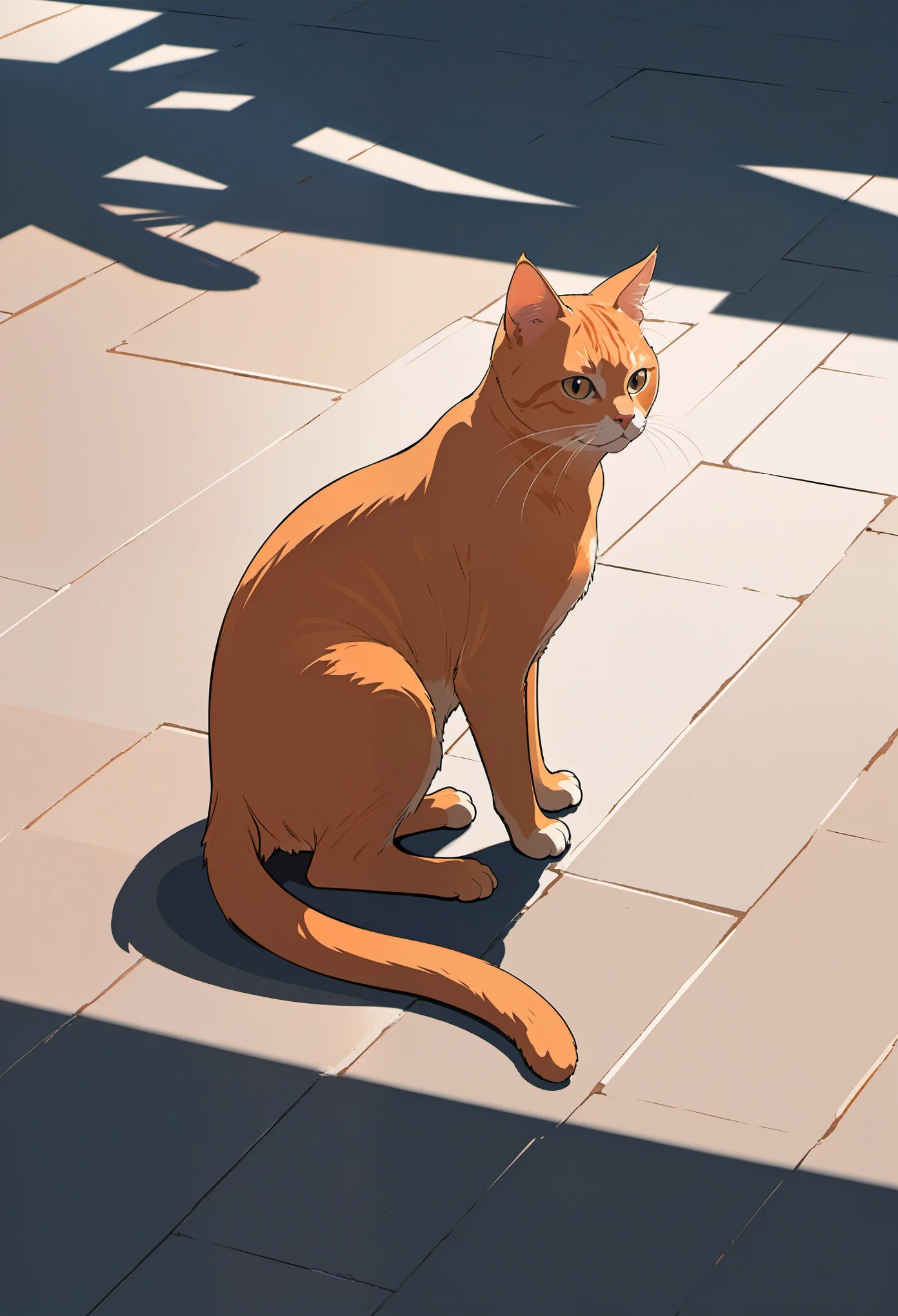 orange cat，Sense of space，shadow，The light and shadow are clear，vector art，simple style
