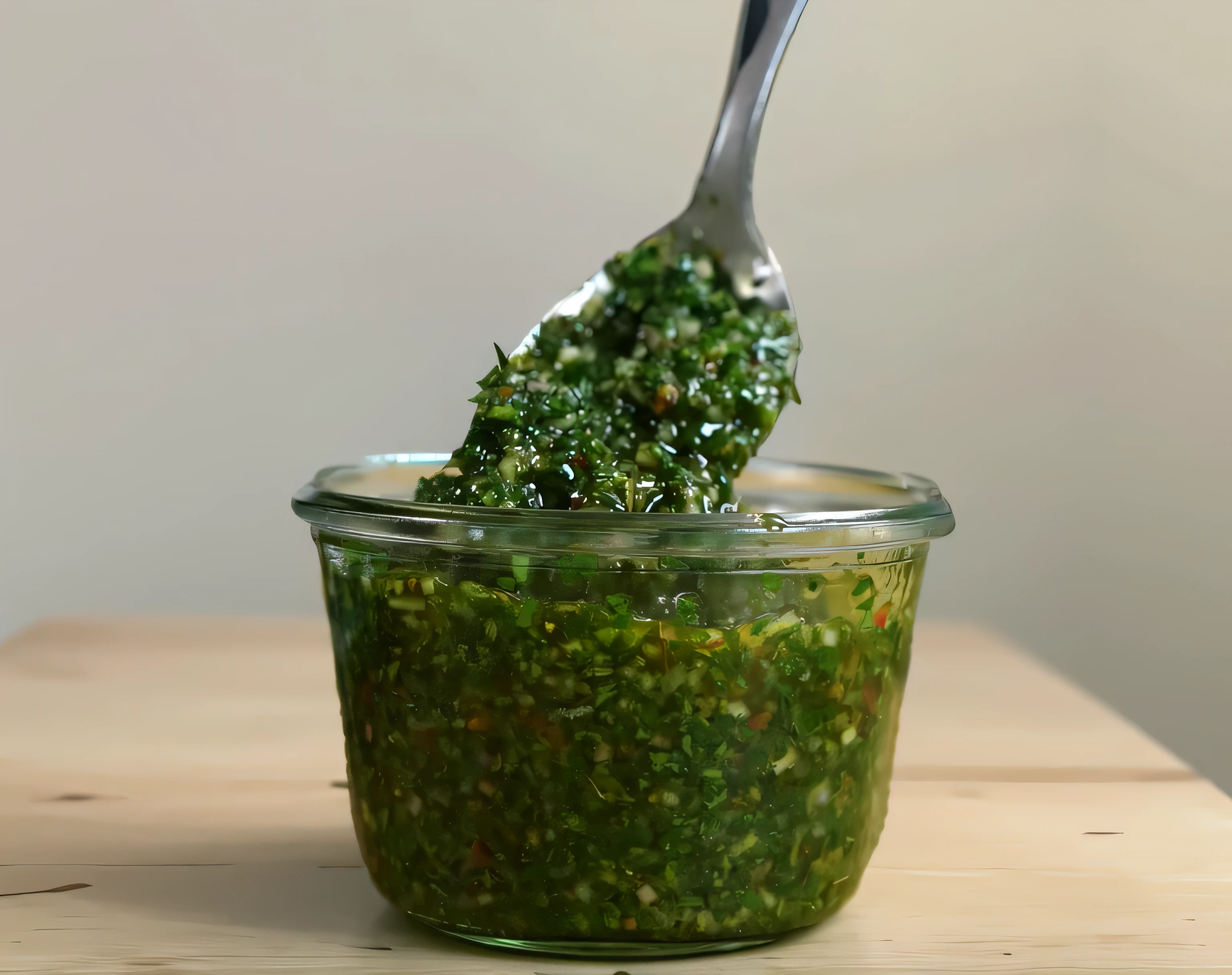 there is a spoon with a green pesto sauce in it, sauce, vinesauce, basil, in style of mike savad”, diana levin, green, greens), full of greenish liquid, by Frederik Vermehren, marvano, herbs, luca, umamusume, commissioned, inspired by Ceferí Olivé, italian, komorebi