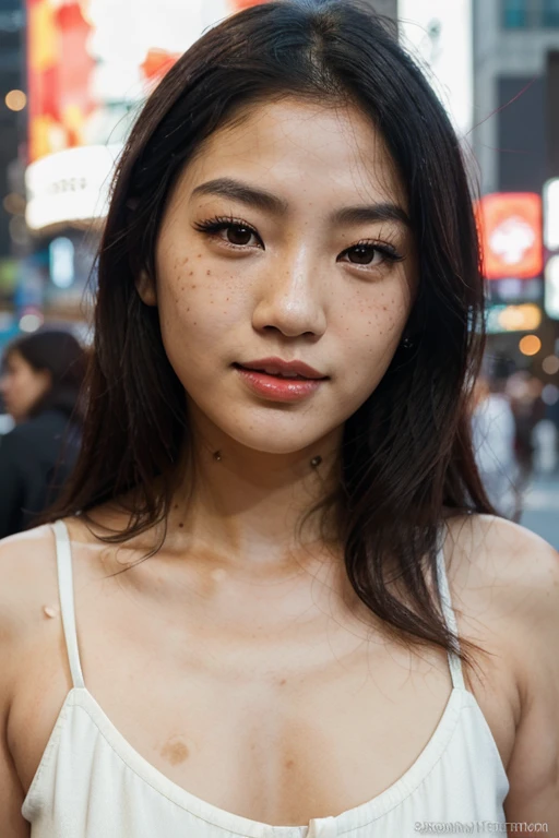 One person, Idol, close, clavicle, ,, photograph, movie, Depth of written boundary, Skin Texture, rubber band, Topknot, Long Hair, Messy Hair, freckles,((((Completely naked)))),(((nsfw)))