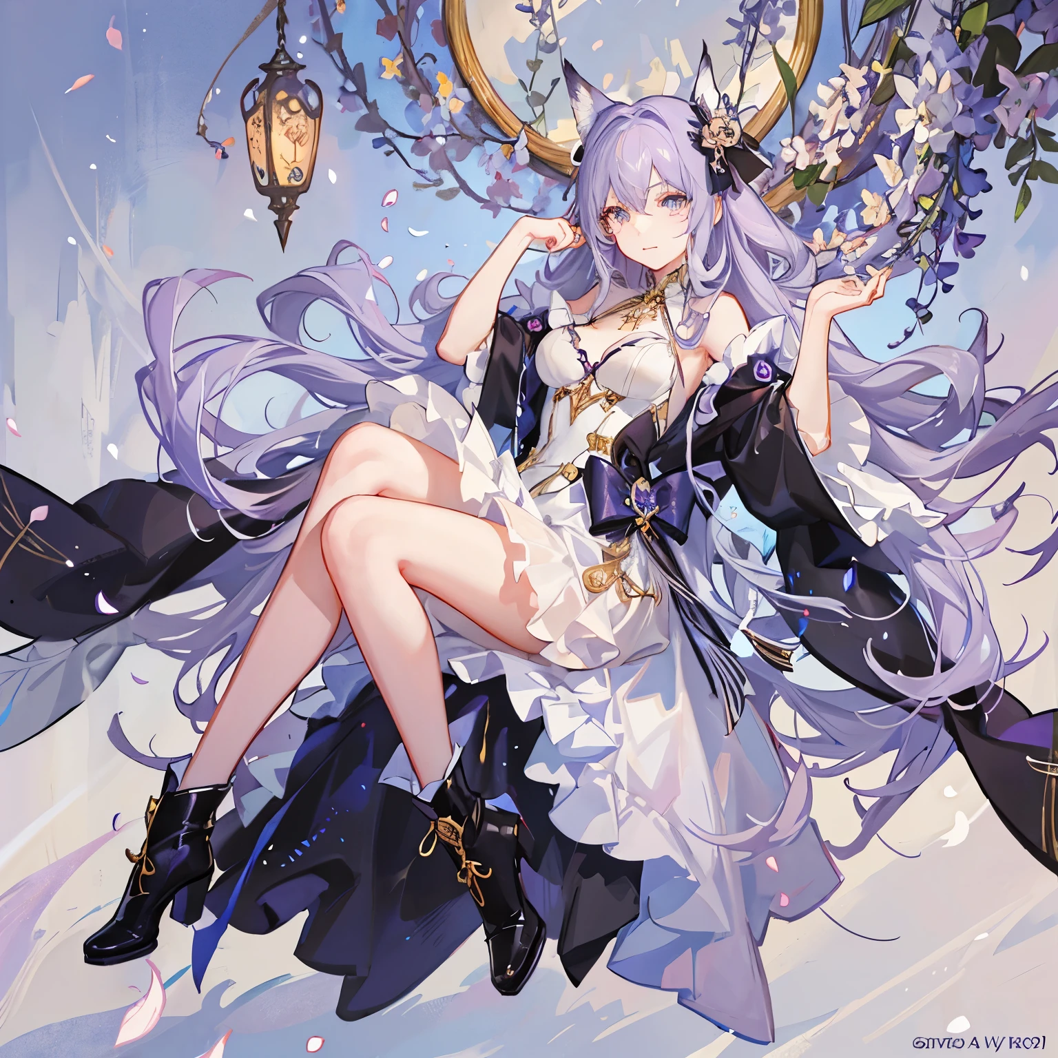 ((masterpiece:1.4,best quality)),(Super detailed),(Extremely detailed eyes),(black leggings,Shiny socks:1.5),Hello Darkness
(Cute girls),15 years old,(Blood-red pupils,Diamond-shaped pupil:1.15),Purple Eyeshadow,(elongated hair,Thick hair,Single ponytail,shiny hair:1.5)(Changes through:1.2),White skin,despair,sad,Empty eyes,tears streaming down my face,tilting its head to the side,
(She wore a blue dress,:1.5),(Black gloves:1.4)Very long plush sleeves,White,White Cloud,Dream bubbles ,Ice and glitter effects
(Black long skirt:1.1),
((Starry Sky:1.2)),
(Intense black and white:1.16),(Depth of Field:1.4),,Intricate details,(((Detailed background,Castle in the Sky,Standing by the lake,Purple flowers by the lake))),(((Huge breasts,Bare breasts,Deep cleavage)))