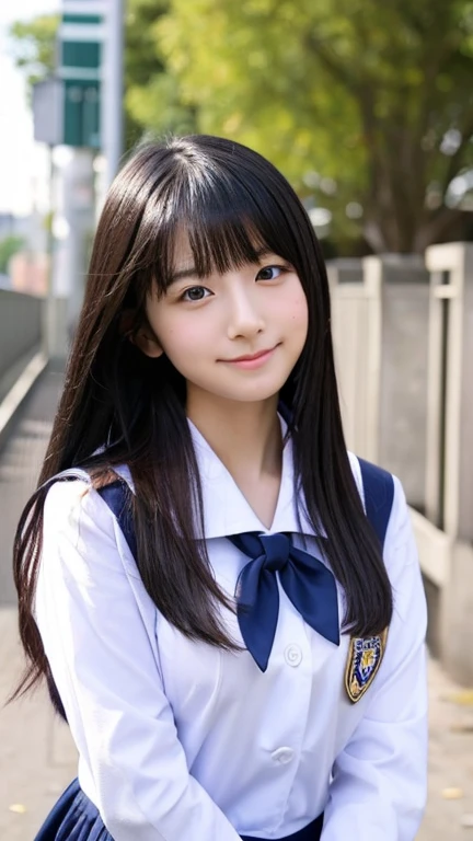 20th generation、japanese woman、Breasts come out from the uniform、spread your legs、cute、long black hair、inside the school