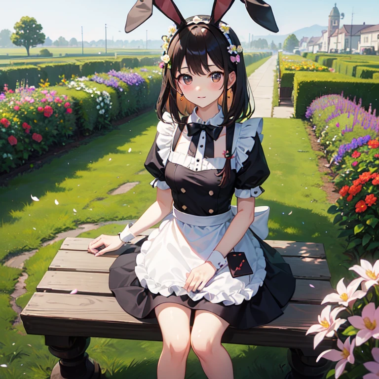 masterpiece、highest quality、8K、cute、flower garden、bunny maid、rabbit ears