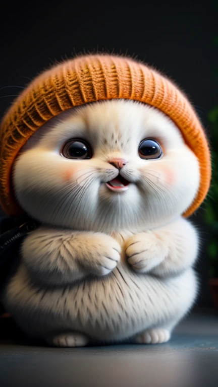 Cat, tangerine, fat, 加菲Cat, No_Humanity, depth of field, disney style, dark_gorgeous, wearing drk_gorgeous, deep shadow, (dark: 1.4), (8K, original photo, best quality, masterpiece: 1.2), Big happy expression in mouth