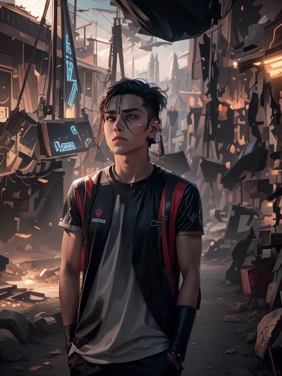 Change background cyberpunk handsome boy, realistic face, 8k, ultra realistic,