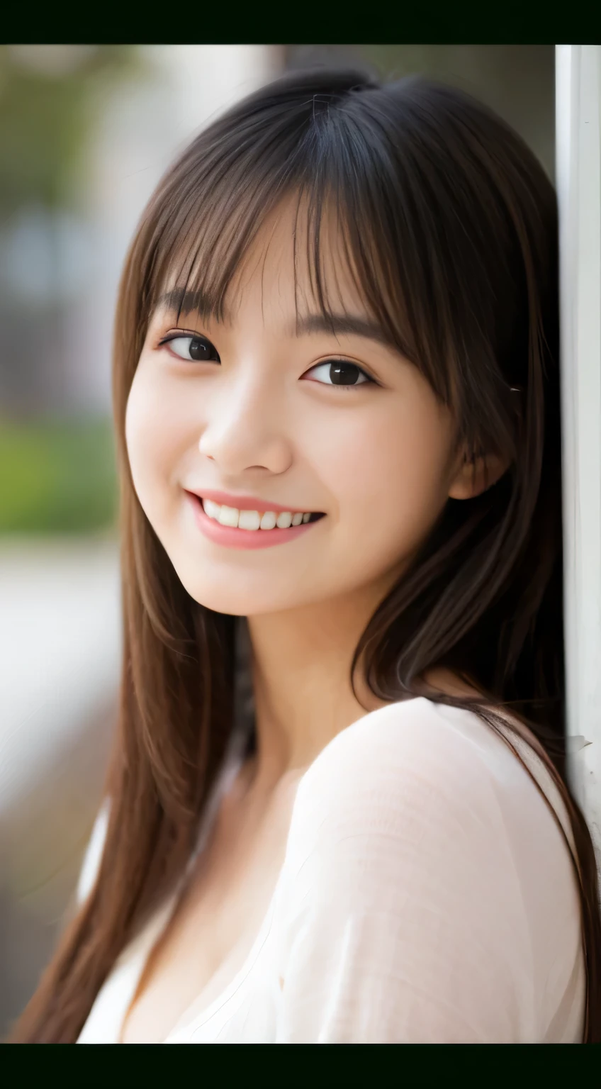 masterpiece,best quality,(Japanese ),((Beautiful girl)),cleavage,indoor,(perfect body beauty:1.2),(shy smile),beautiful teeth,
