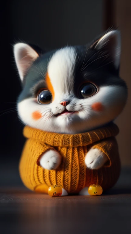 Cat, tangerine, fat, 加菲Cat, No_Humanity, depth of field, disney style, dark_gorgeous, wearing drk_gorgeous, deep shadow, (dark: 1.4), (8K, original photo, best quality, masterpiece: 1.2), Big happy expression in mouth