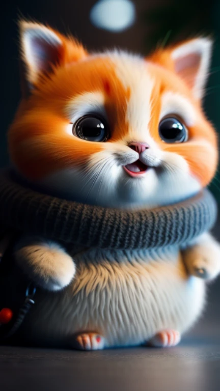 Cat, tangerine, fat, 加菲Cat, No_Humanity, depth of field, disney style, dark_gorgeous, wearing drk_gorgeous, deep shadow, (dark: 1.4), (8K, original photo, best quality, masterpiece: 1.2), Big happy expression in mouth