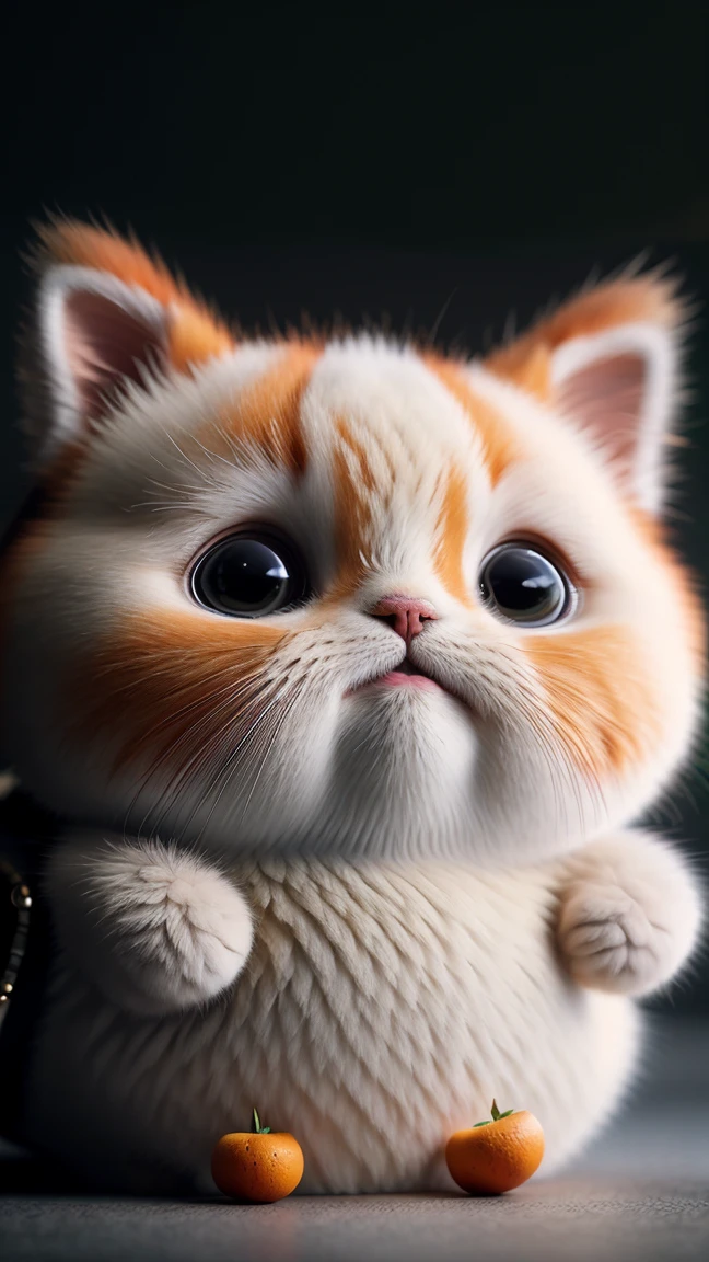 Cat, tangerine, fat, 加菲Cat, No_Humanity, depth of field, disney style, dark_gorgeous, wearing drk_gorgeous, deep shadow, (dark: 1.4), (8K, original photo, best quality, masterpiece: 1.2), Big happy expression in mouth