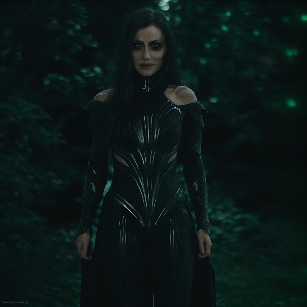 Best_QualityPos, RAW photo, intricate details, best quality, 8k uhd, soft lighting, 1girl, solo, black hair, long hair, armor, bare shoulders, Blue eyes, forest