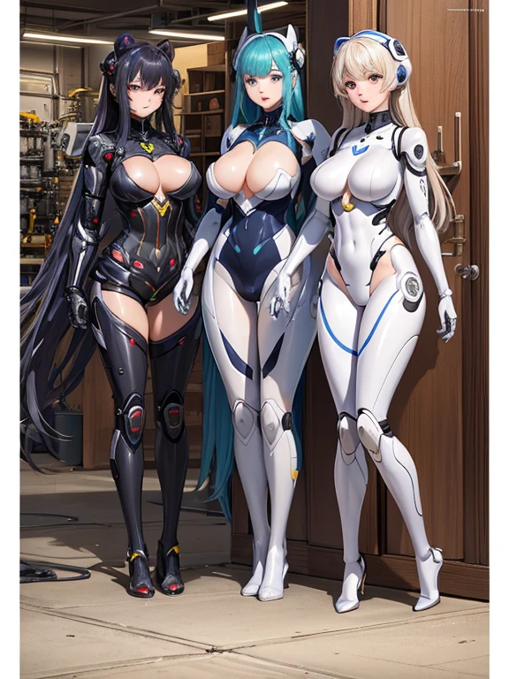 (masterpiece, high-qualityinalses):
Multiple female robots line up in a maintenance shop, their upper bodies exposed, showcasing intricate mechanics and circuits. Below their waists, their lower bodies are separated, displaying complex multi-legged mechanisms. In a group selfie, they pose with wide angles, their expressions bright under soft light. Each robot is a top-quality, hyper-realistic creation, with a super detailed and precise artistry that highlights their overwhelming descriptive power. (best anime, best work of art)
The intricate and detailed science fiction art brings these female robots to life, their whole bodies mechanical parts gleaming under the light. Some robots have arms whole body mechanics Everyone looks like this from the neck down々なcolorの内部骨格 ball joint The internal skeleton is full of machinery. There is not much difference in height color々legs Are standing Inside the Institute