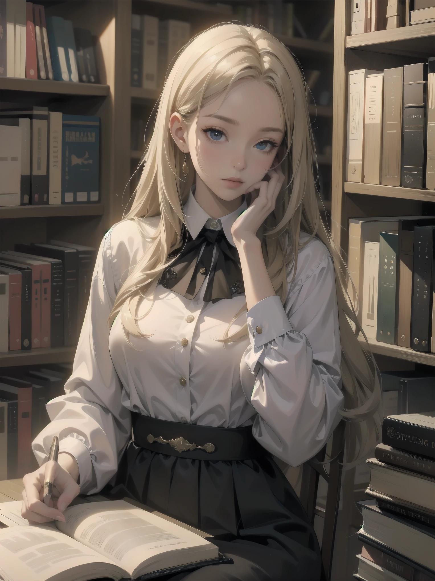 indulgence Quiet reading: in a corner of the library, she was immersed in a new novel. Her hands never stop turning the pages and she murmurs to herself, "This is true savouring". For her, reading was the greatest pleasure.