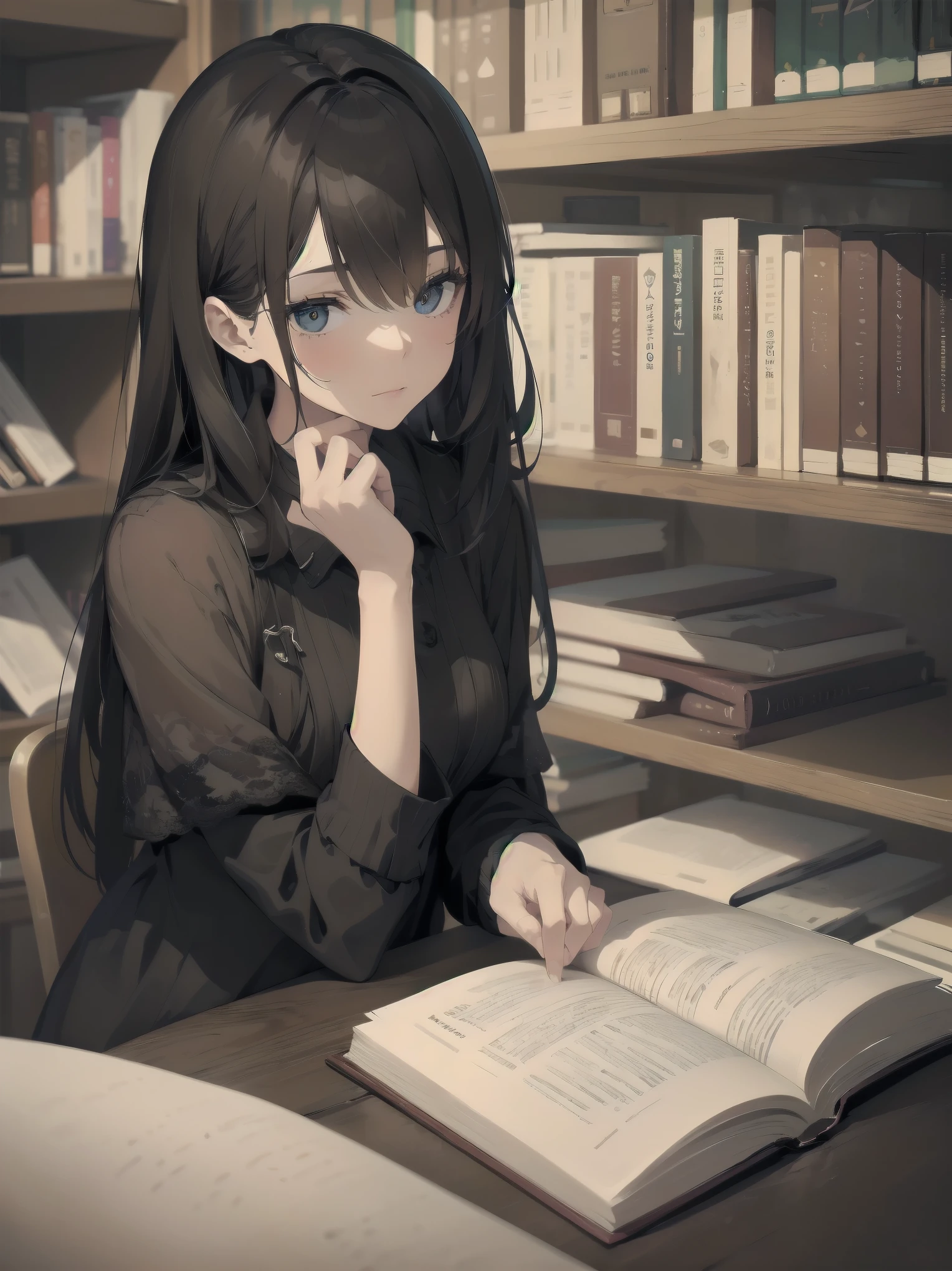 indulgence Quiet reading: in a corner of the library, she was immersed in a new novel. Her hands never stop turning the pages and she murmurs to herself, "This is true savouring". For her, reading was the greatest pleasure.