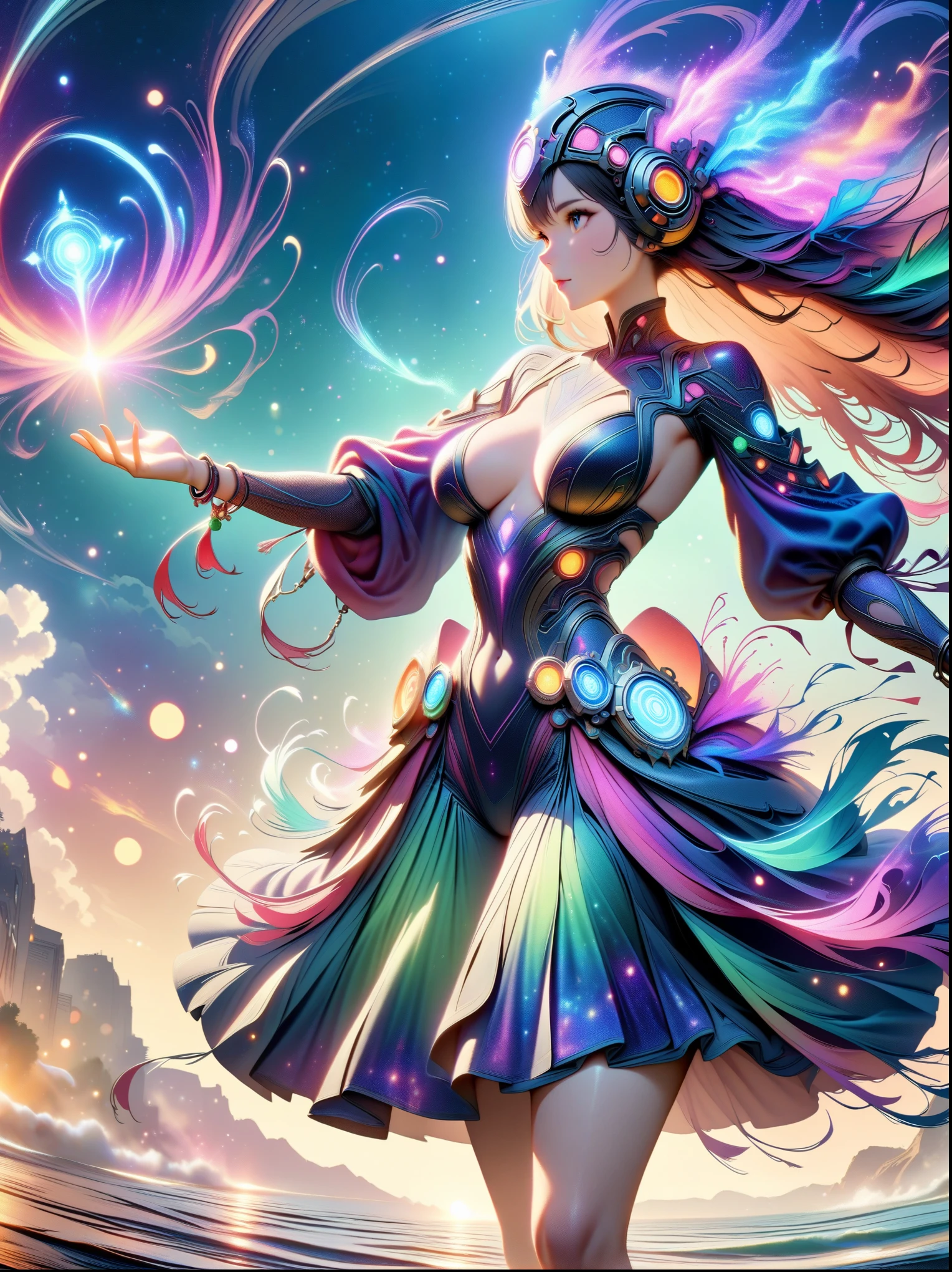 (panoramic, center, masterpiece, best quality: 1.2), 1 beautiful sexy girl,Extremely bright eyes,sexy lips,Star-like glitter dress,holding gun with both hands,((((Vision)))),first-person view, pov, UHD, retina, masterpiece, ccurate, anatomically correct, textured skin, super detail, high details, 8k