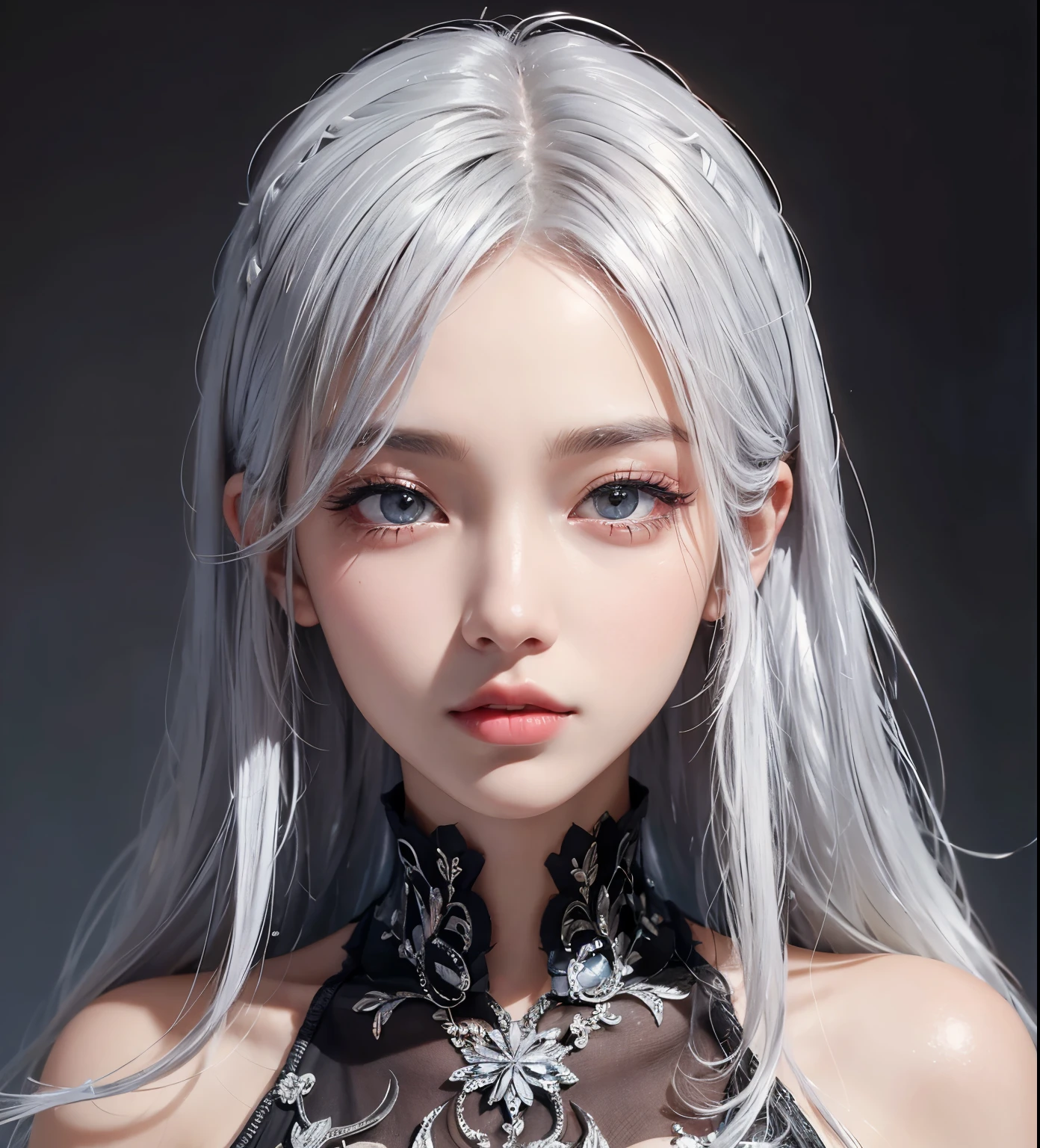 girl, beautiful face, beautiful pupil, double eyelid, beautiful skin, high detailed real skin, high quality skin, silver hair, professional lighting, real shadow, masterpiece,