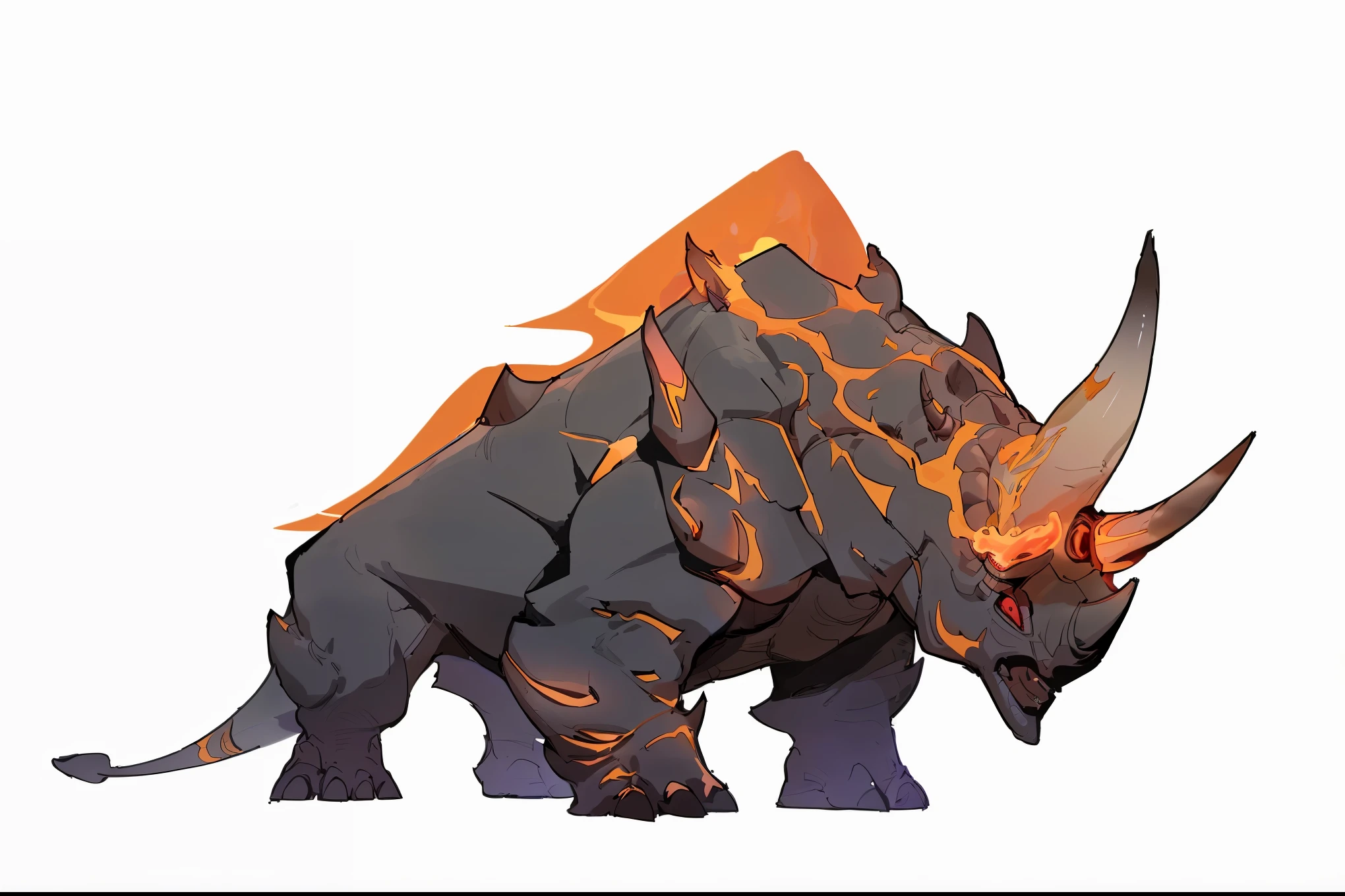 There is a rhinoceros，Back is on fire, by Ryan Ye, fire golem creature, official concept art, by Shitao, high resolution, Rhino rendering, concept art, concept art, Full color illustration, concept arts, official art, Roshan Mountain, fire giant, background art, fire element, balrog concept art, 