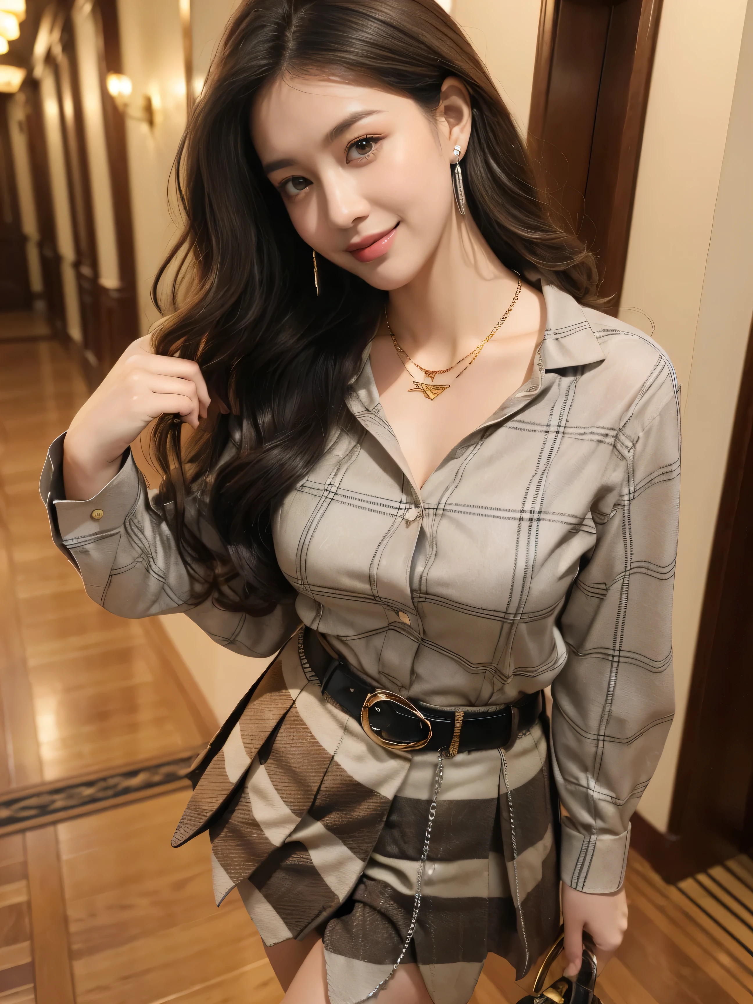 ((((Highest quality))))、(((Ultra-precision CG16K wallpaper)))、(((masterpiece)))、(((Super detailed)))、(((Extreme detail)))、((１Mature 29 year old woman:1.6))、((Very beautiful Japan face of a person))、((Urizane Face:1.8))、((medium soft wavy hair))、(Shiny Hair)、A delicately drawn beautiful face、(Dark Eyes、Reflected light from the eye)、double eyelid、High nose、Small nostrils、Small Mouth、Seductive lips、Beautiful breasts、((C cup size breasts))、Cleavage、Delicate nails、Beautiful feet、((Thin thighs))、eight-headed body、Perfect proportions、Perfect Anatomy、Perfect composition、Beautiful detailed shading、Beautiful, natural lighting、Beautiful detail glow、Depth of written boundary、(((High chroma)))、(((Real:1.9)))、((vivid:1.5))、((Beautiful Skin))、((Skin Texture))、((Realな皮膚感))、(((Cowboy Shot:1.6)))、(((front view、shoot from front、front low angle:1.6)))、(((smile:1.6)))、(((looking at camera:1.6)))、Bright daylight、Natural light、(((background_Park Square、Tree-lined street:1.5)))、(Walking pose:1.6)、(((Beige flannel shirt&culotte skirt clothing:1.6)))、((necklace、Wearing earrings:1.5))、