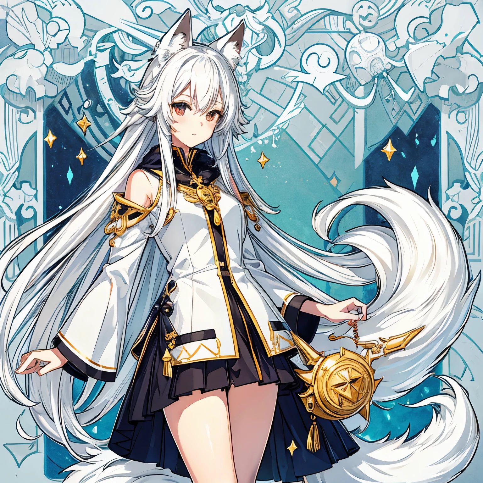 high quality, foxgirl, , extremely long white hair, guirland