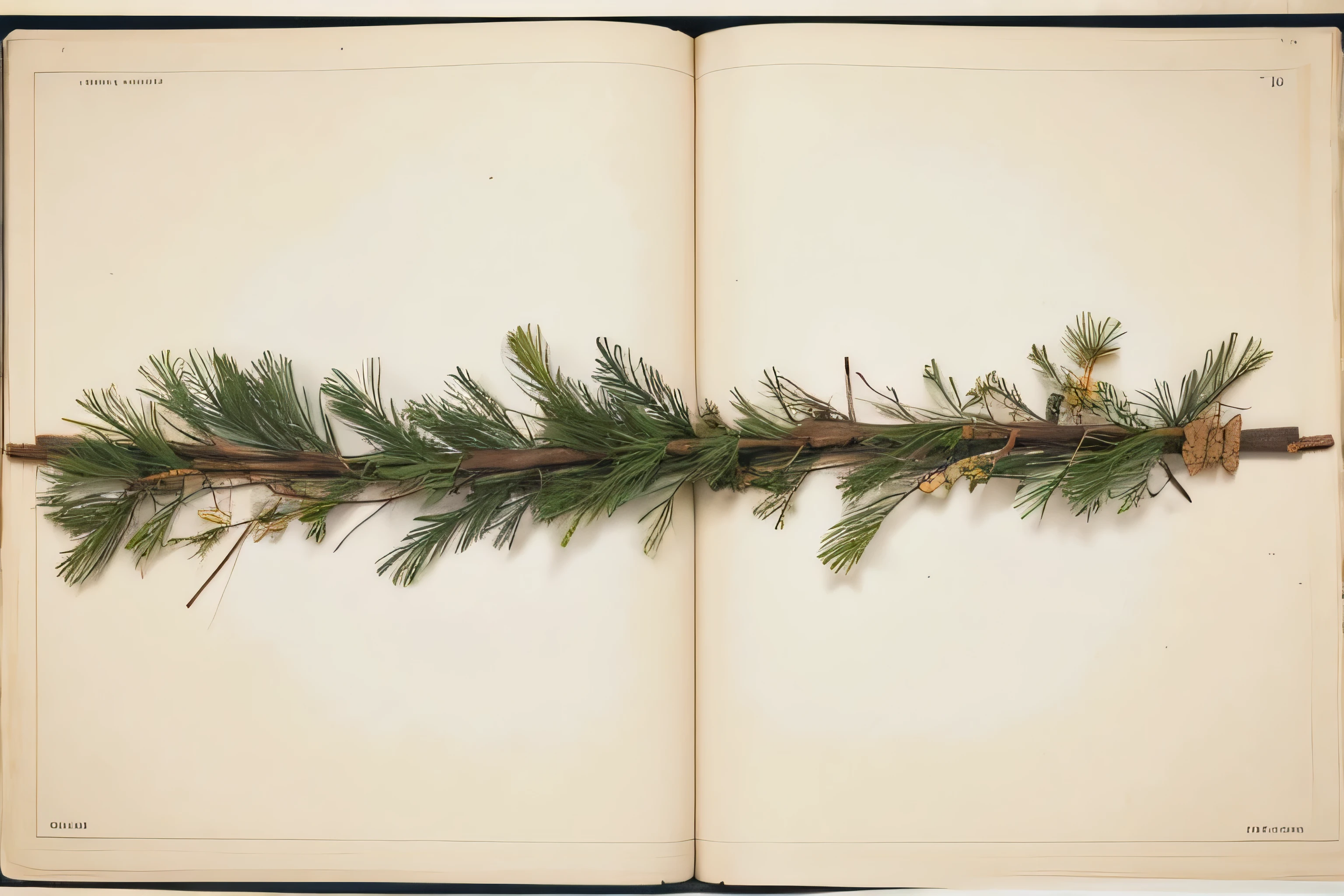 Lay out a pine branch，green leaves，Expand，scanning，specimen