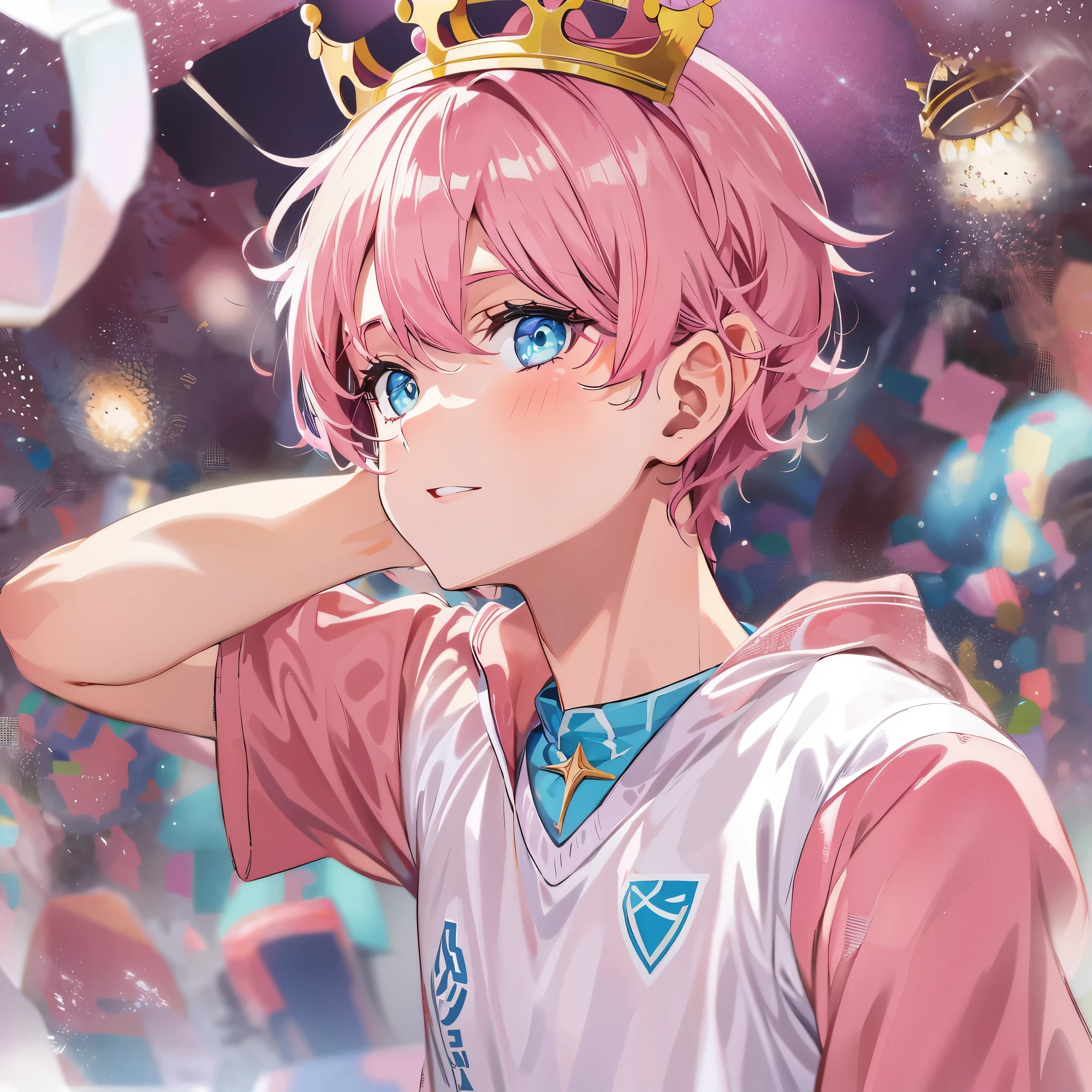 pink short hair, crown over the head