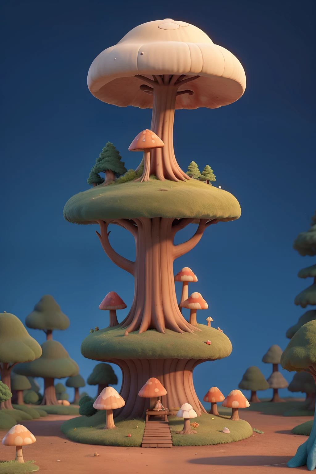 giant mushroom,forest,Fantasy,Scenes,Cartoon,Model,45° viewing angle