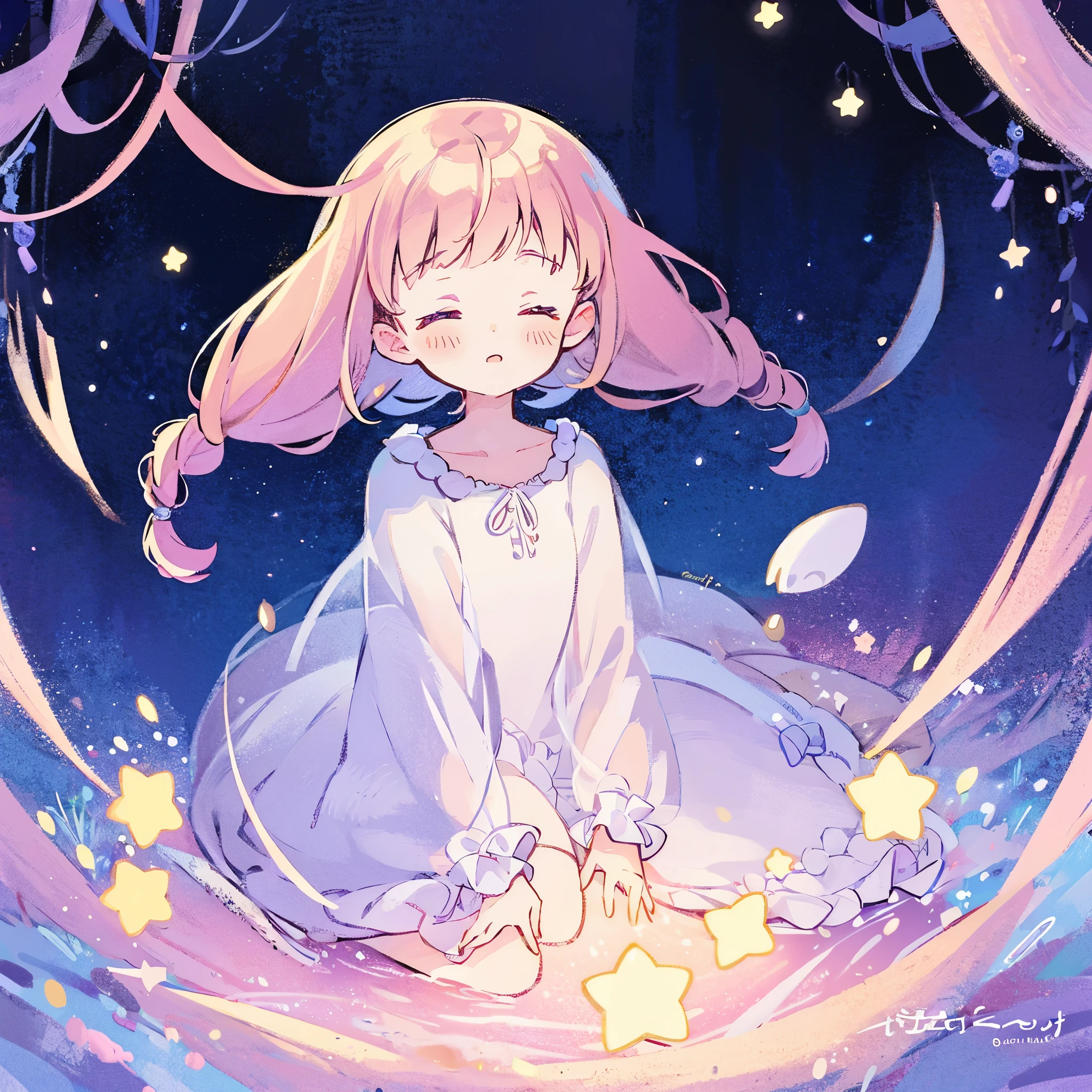 complex background, wishing star background, a woman wearing an ethereal mystical pink translucent dress that reflects the stars, perfume promo art, mystic, complex drawing, highly detailed, Covergirl brand, promo art, artistic rendition, ethereal, starry night, midjourney style