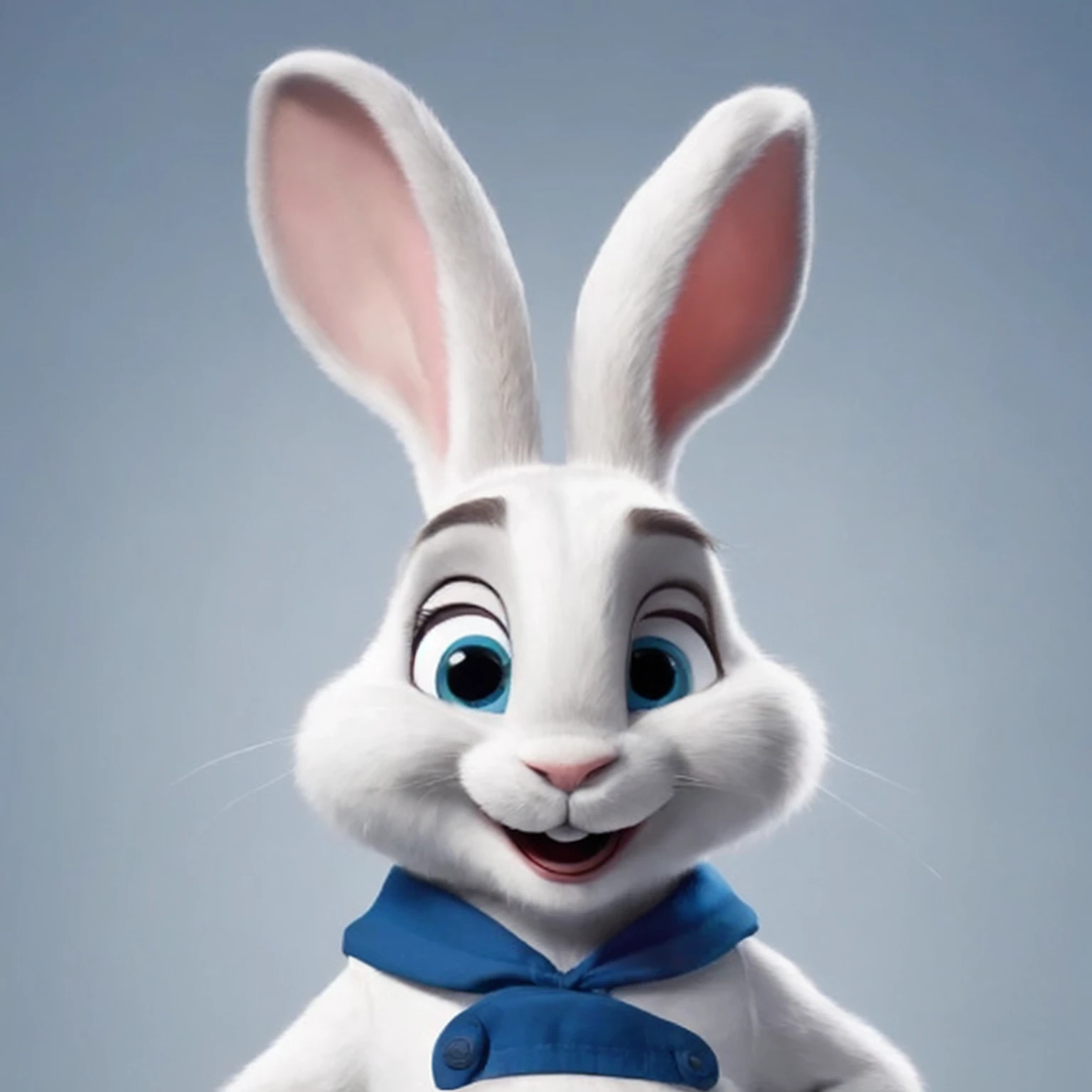 Close-up of a rabbit wearing a green bow tie,super clear，4K，Aperture f22, a portrait of Judy Hopps, Judy Hopps, Judy Hopps from zootopia, mob_Features, portrait of a bugs bunny, Anthropomorphic Rabbit, Zootopia style, 可爱的Anthropomorphic Rabbit, bugs bunny, Cartoon, white rabbit, zootopia 2, movie Features，3D Pixar Disney style, A full-length white rabbit，Has a large, Smile brightly，Upper teeth clearly visible, big blue eyes, big ear， on a completely white background, (1.1), sharp focus, original photography, dramatic lighting, bust portrait, permanent,