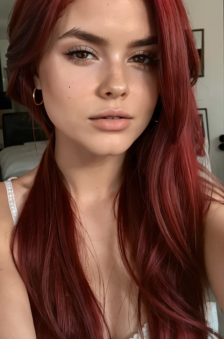 a close up of a woman with cabello rojo and a gray shirt, long glowing cabello rojo, with dark pelo rojizo, cabello rojo and attractive features, pelo rojizo, long dark cabello rojo, dark cabello rojo, long loose cabello rojo, pelo largo rojo, with long cabello rojo, long crimson hair, crimson red hair, long cabello rojo, crimson red hair crimson, cabello rojo