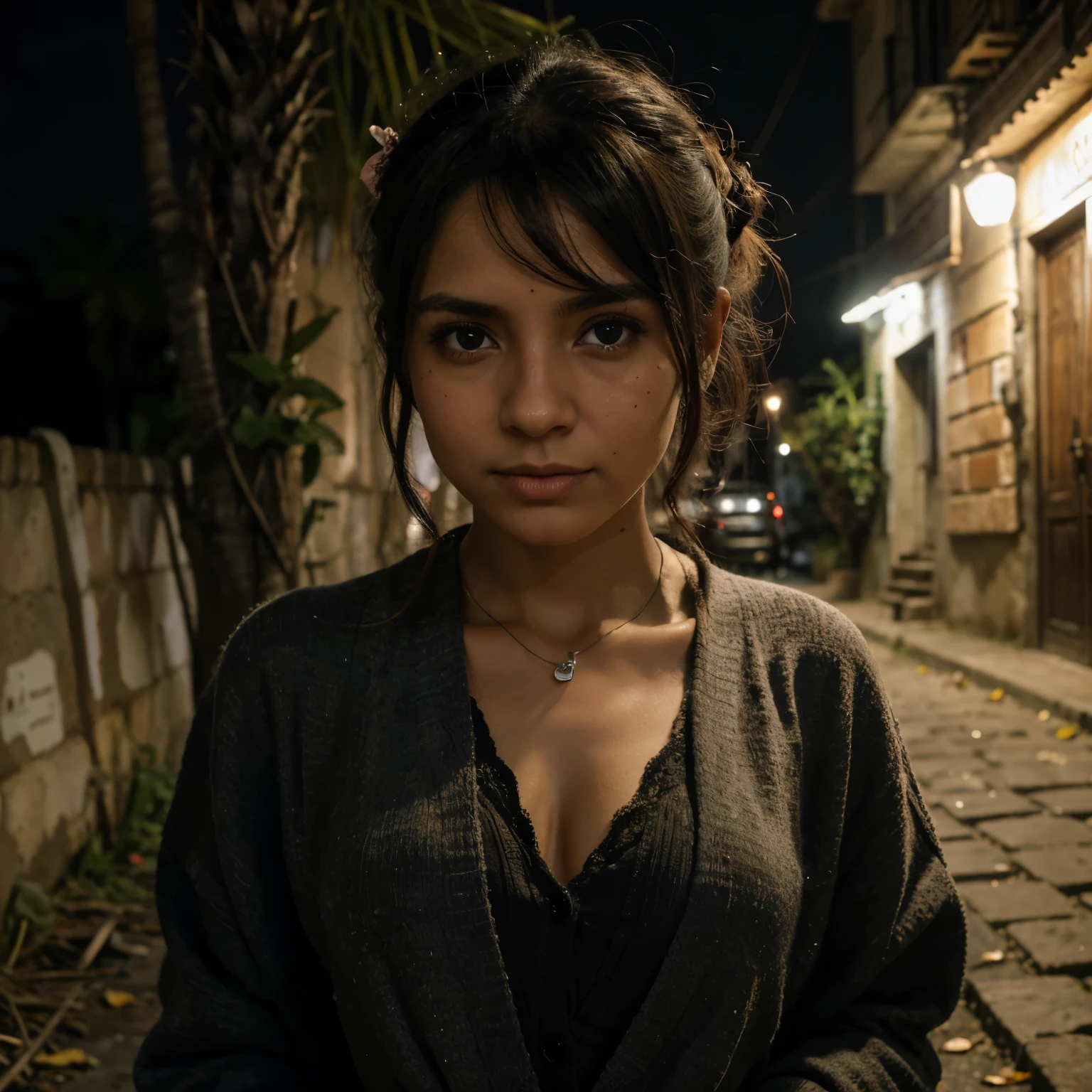 Arte Oscuro, contornos gruesos, Historietas, Fotorrealista, manos perfectas, obra maestra:1.2, ciudad en ruinas por la noche, 1 chica,toga himiko, bolsas debajo de los ojos, ojos amarillos, Sangre, cardigan, serafuku, Falda negra, handkerchief, little mom, antecedentes detallados, cara detallada, ojos detallados,