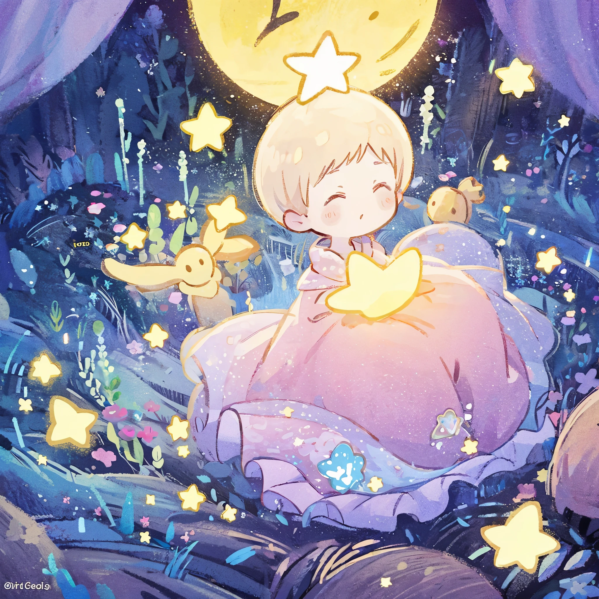 complex background, wishing star background, a woman wearing an ethereal mystical pink translucent dress that reflects the stars, perfume promo art, mystic, complex drawing, highly detailed, Covergirl brand, promo art, artistic rendition, ethereal, starry night, midjourney style
