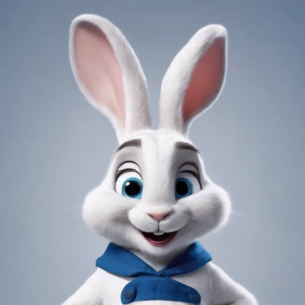 Close-up of a rabbit wearing a green bow tie,super clear，4K，sharpen，F22，Small aperture，Super clear Aperture f22, a portrait of Judy Hopps, Judy Hopps, Judy Hopps from zootopia, mob_Features, portrait of a bugs bunny, Anthropomorphic Rabbit, Zootopia style, Cute Anthropomorphic Rabbit, bugs bunny, Cartoon, white rabbit, zootopia 2, movie Features，3D Pixar Disney style, A full-length white rabbit，Has a large, Smile brightly，Upper teeth clearly visible, big blue eyes, big ear， on a completely white background, (1.1), sharp focus, original photography, dramatic lighting, bust portrait, permanent,