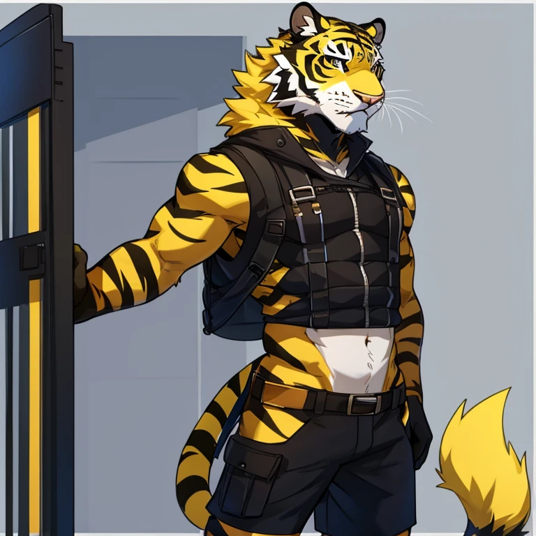 An anthropomorphic black tiger with yellow stripes in a character template