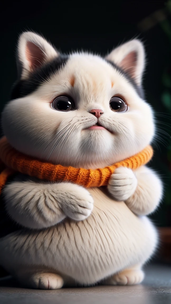 Cat, tangerine, fat, 加菲Cat, No_Humanity, depth of field, disney style, dark_gorgeous, wearing drk_gorgeous, deep shadow, (dark: 1.4), (8K, original photo, best quality, masterpiece: 1.2), Big happy expression in mouth