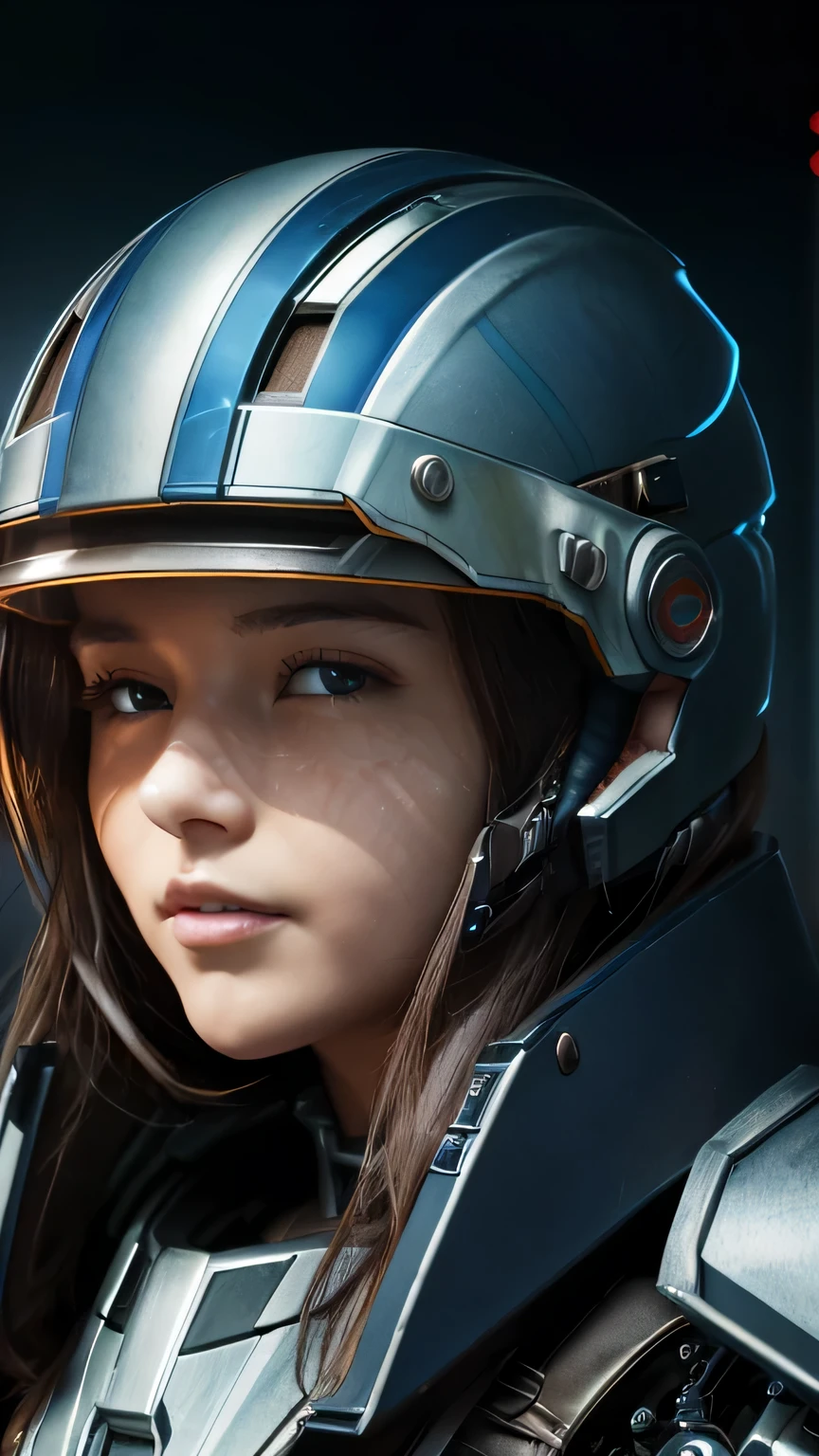 masterpiece, 最high quality, , (alone), 1 girl, look up, dim light, , horizon_(apex legend), goggles, blue eyes, brown hair, gauntlet, shoulder armor, (((full face mechanical helmet))), (science_fiction), outdoor, street, neon light, cyber punk, masterpiece, 最high quality, high quality, High resolution, (((close up of face)))