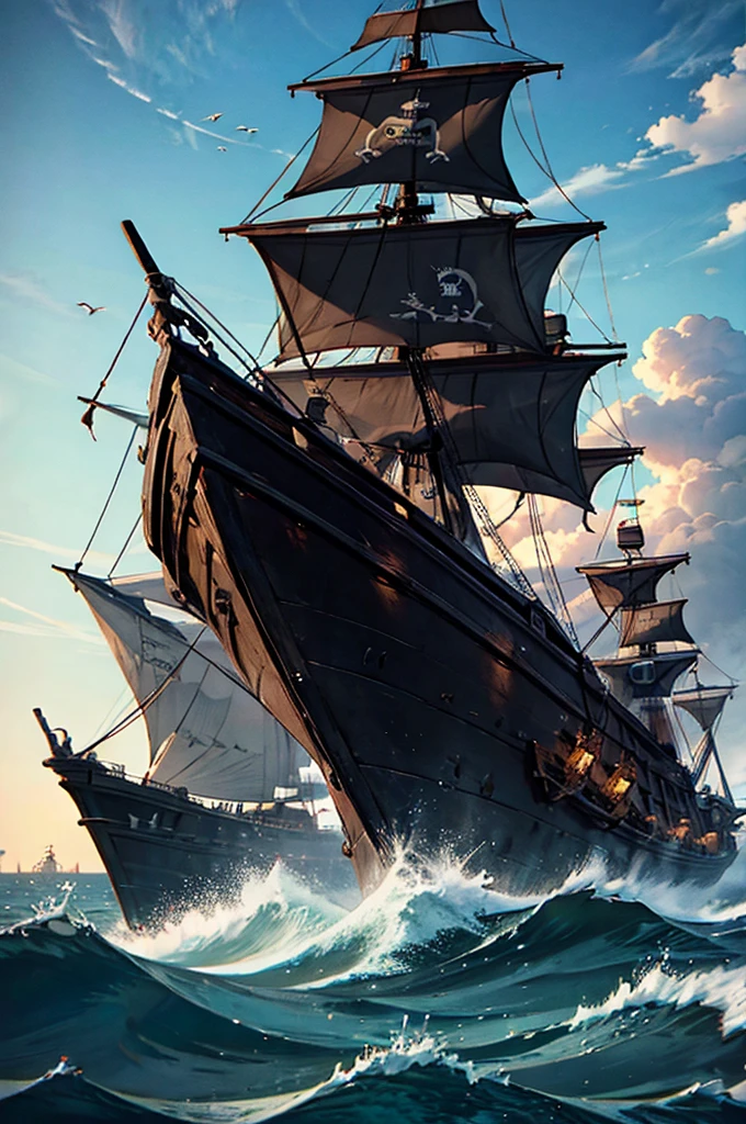 Pirate ship fighting a kraken