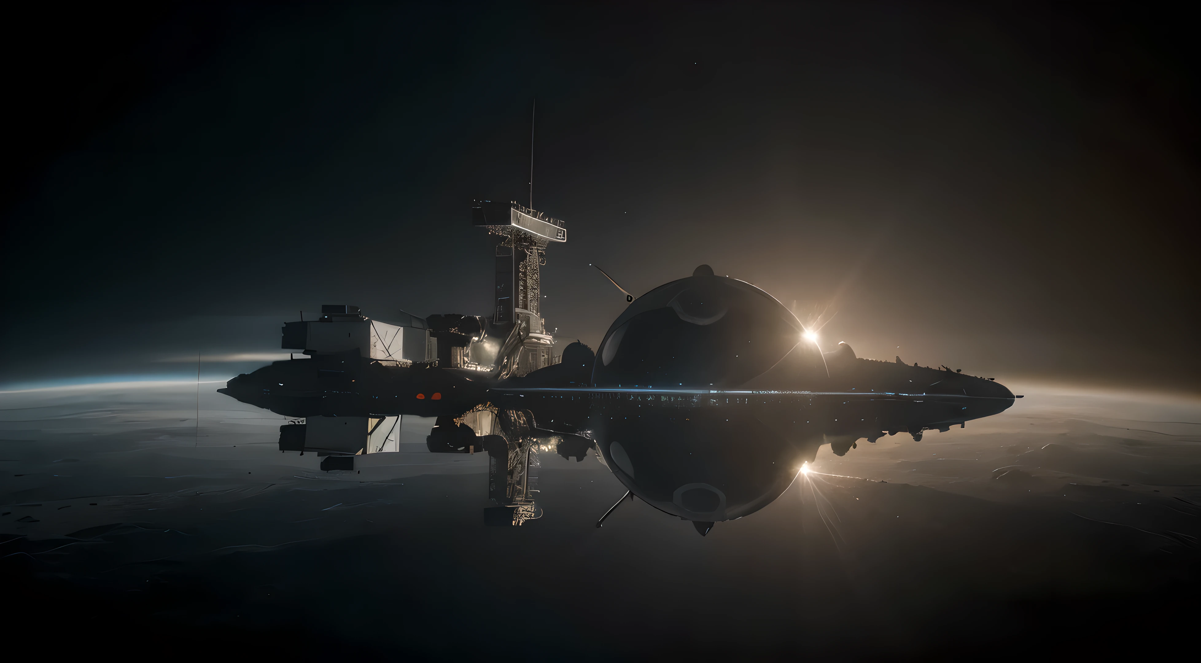 (Mejor calidad,4k,8K,high resolution,obra maestra:1.2),ultra detallado,(realista,photorealista,photo-realista:1.37),Alien space station orbiting the moon,en el espacio,Large futuristic mechanical structures.,[paneles solares]