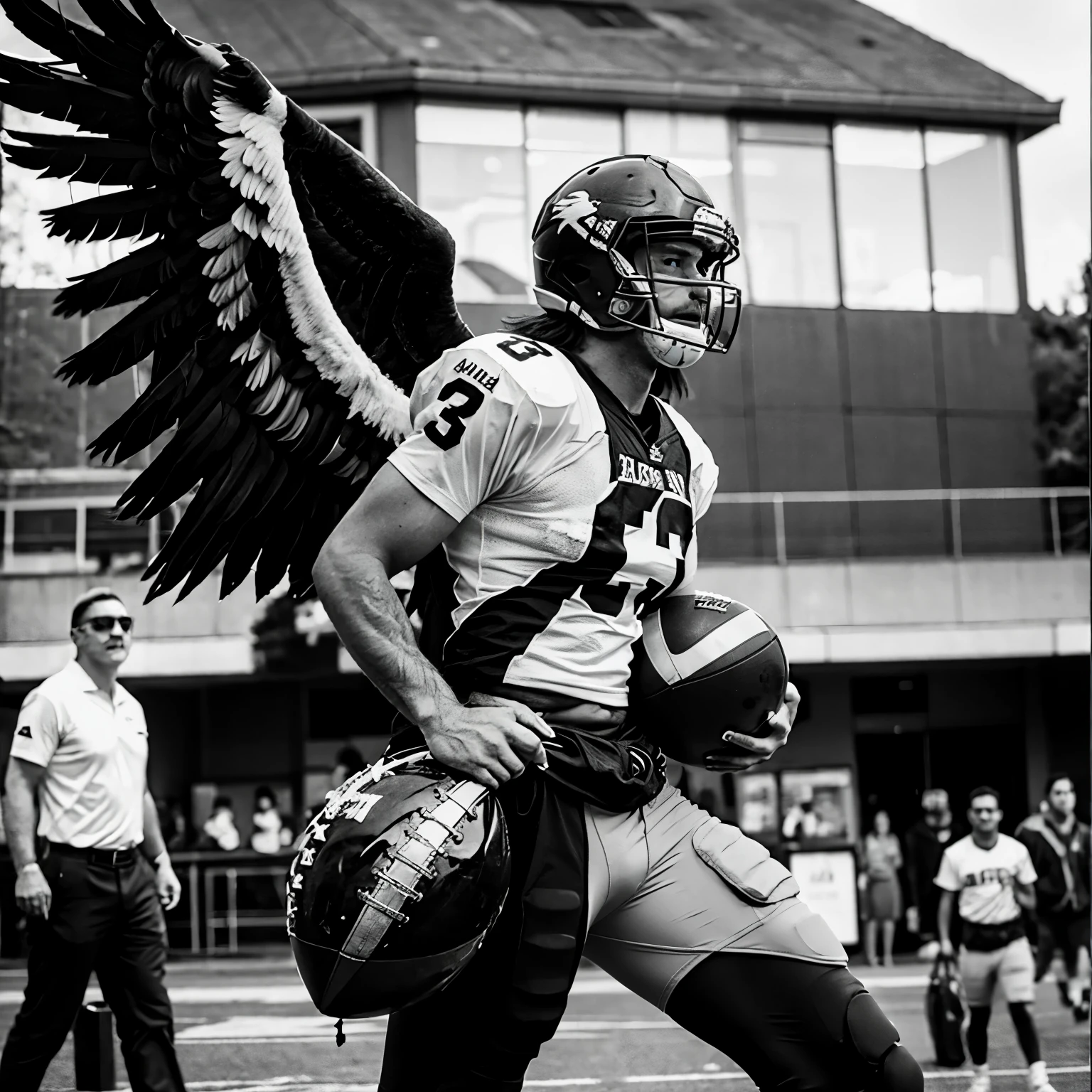 American eagle carrying an American football