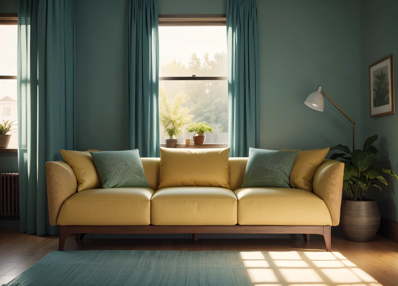 simple living room,Rare flowers and plants(1:0.05),sun rays,No main light design,Award-winning masterpiece,Incredibly detailed large windows,Very detailed,《harper's'market》Art,fashion magazine,fluency,Clear focus,8K,Rendered by Octane,
