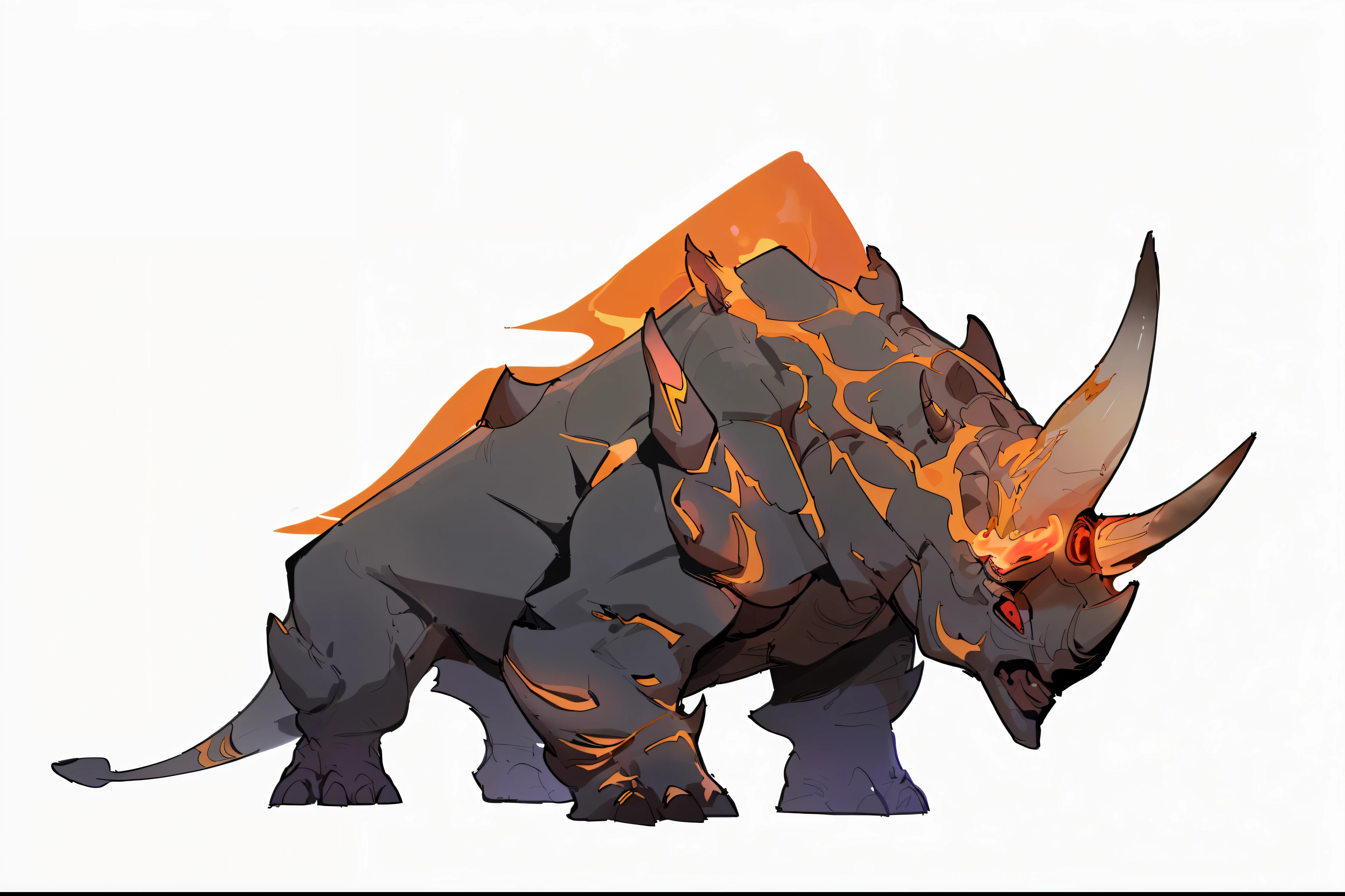 There is a rhinoceros,Back is on fire, by Ryan Ye, fire golem creature, official concept art, by Shitao, high resolution, Rhino rendering, concept art, concept art, Full color illustration, concept arts, official art, Roshan Mountain, fire giant, background art, fire element, balrog concept art, covered in lava,lava