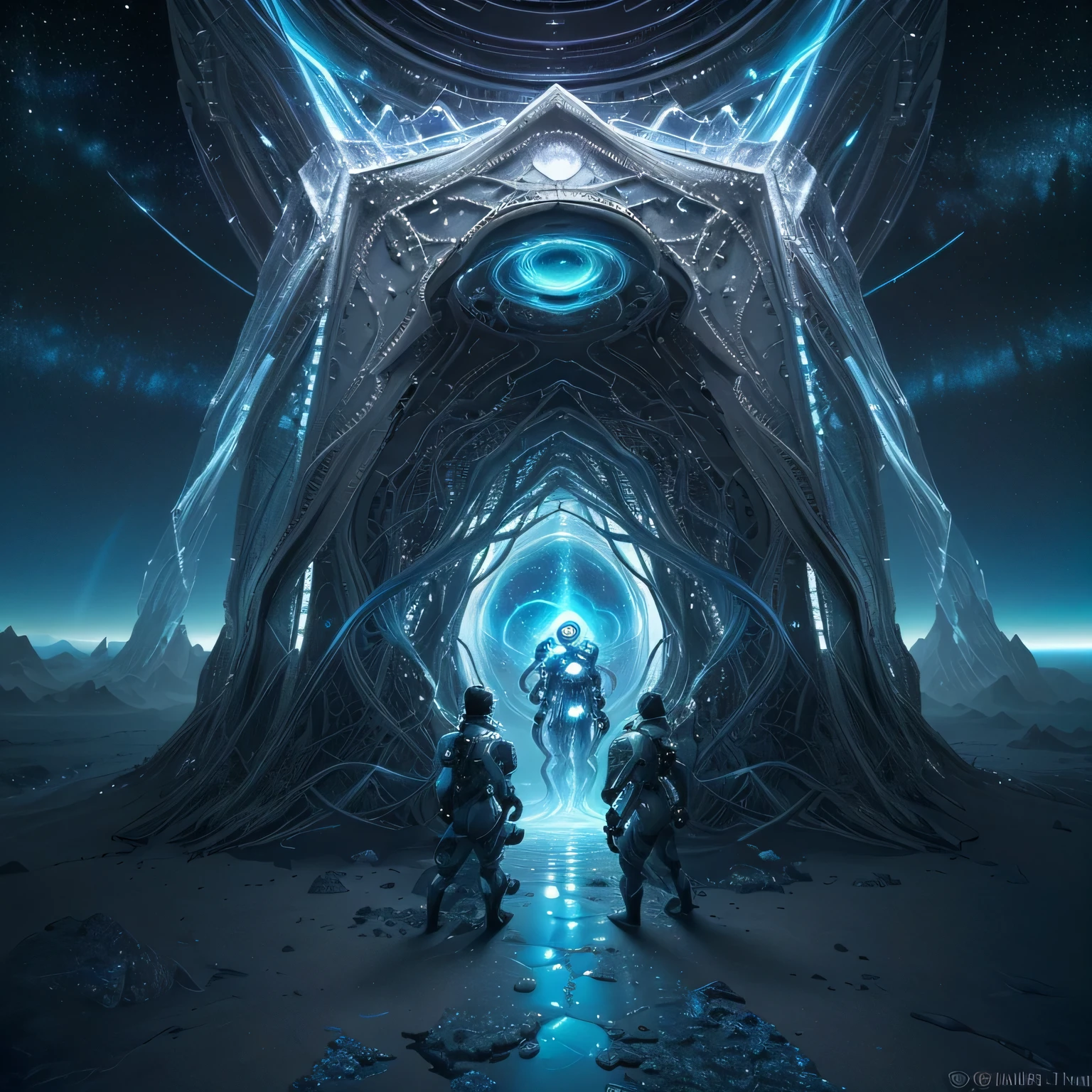Title: "Gateway to Tomorrow: Explorers of the Quantum Realm"
Description:
In an otherworldly landscape that defies conventional understanding, a group of intrepid explorers stands at the precipice of a shimmering portal, its swirling vortex of light and energy beckoning towards uncharted dimensions. Clad in sleek suits adorned with intricate technological enhancements, these pioneers embody the spirit of discovery and innovation as they prepare to venture into the unknown depths of the quantum realm.
Surrounded by an ethereal landscape of pulsating energy fields and crystalline formations, the explorers stand in awe of the cosmic spectacle unfolding before them. Their faces illuminated by the iridescent glow of the portal, they exude a sense of determination and resolve, undeterred by the mysteries that lie beyond.
Each member of the expedition brings their unique expertise to the forefront, from quantum physicists and engineers to data analysts and astrophysicists, united in their quest to unlock the secrets of the universe. As they peer into the swirling abyss of the portal, their minds brim with anticipation for the discoveries that await on the other side.
In this mesmerizing tableau of science and imagination, the photograph captures the essence of human curiosity and the relentless pursuit of knowledge. Through the lens of the quantum realm, the explorers stand poised on the threshold of a new frontier, ready to transcend the boundaries of space and time in search of enlightenment and understanding.
As the portal hums with the promise of infinite possibilities, the adventurers take their first steps into the unknown, guided by the guiding light of innovation and the unwavering belief that the universe is a canvas waiting to be explored.