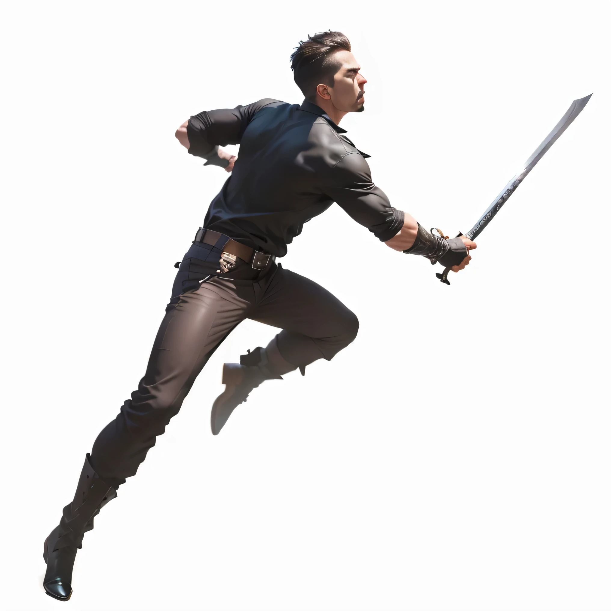 (best quality,4k,8k,highres,masterpiece:1.2),ultra-detailed,(realistic,photorealistic,photo-realistic:1.37),portrait,dark,fantasy,black shirt,brown pants,Arab man,master swordsman,majestic pose,great technique,holding a sword,swing,attack,imposing,dynamic,anger,warrior,photograph,dramatic,detail description,adult,expressive face,holding a powerful sword,horror theme,mysterious lighting,high contrast,sharp focus,vivid colors,male+,sword+,action pose,brave,skilled,weapon+,fighter,handsome.angry expression，wearing boots，holding baseball bat，damaged clothes，Swollen clothes