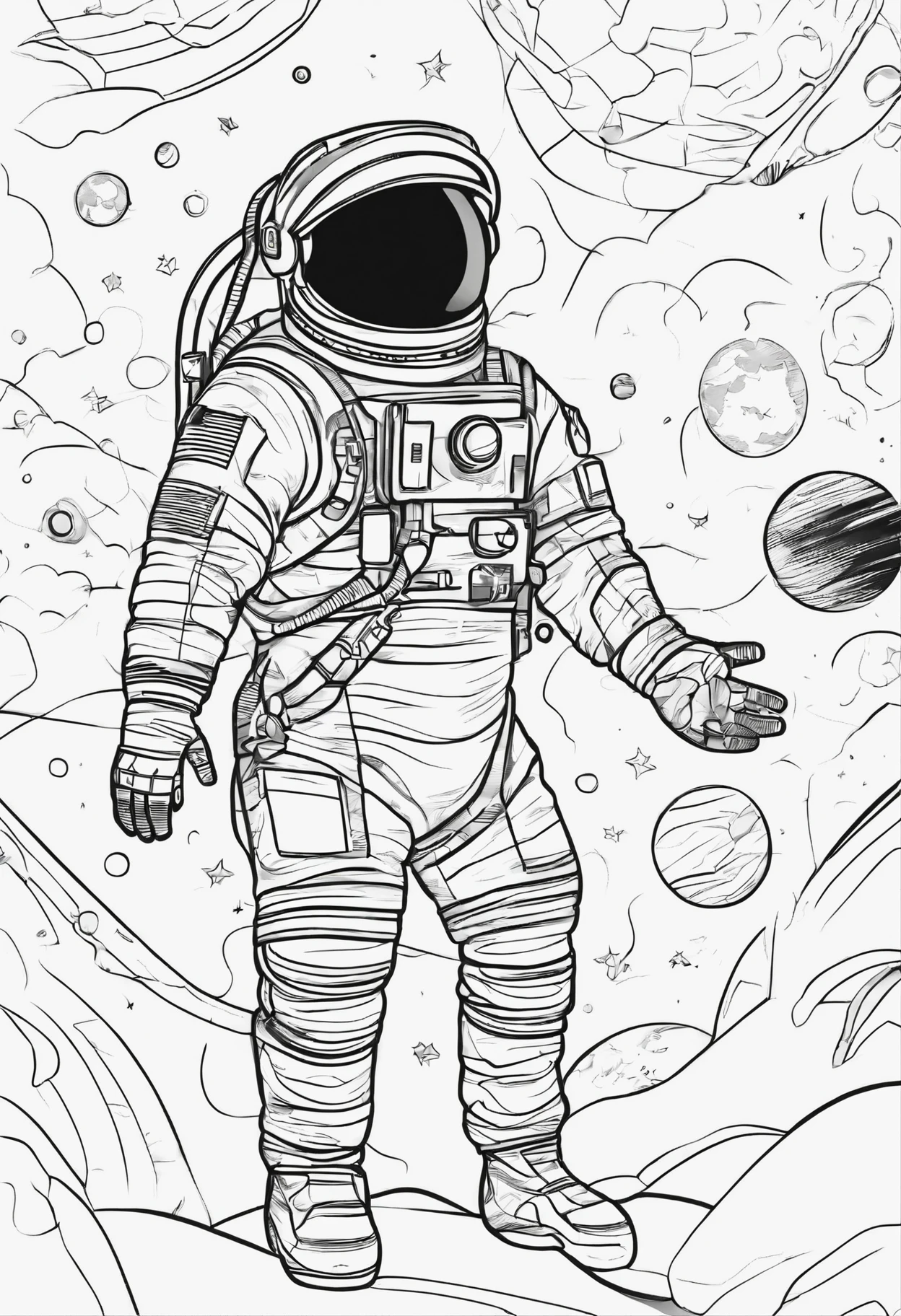 Space, astronauts for coloring book with crisp lines and white background , thick out line