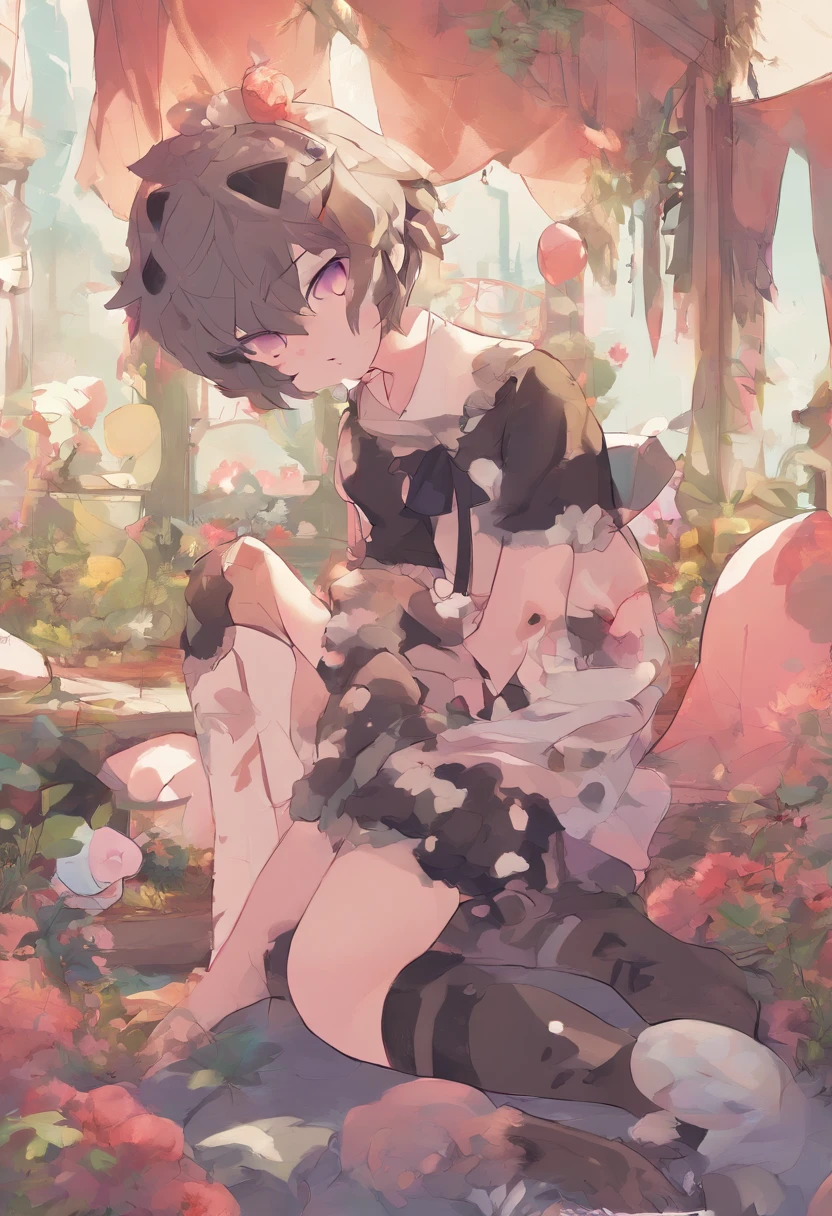creates a picture about a very cute and tender femboy fucking himself with his own penis