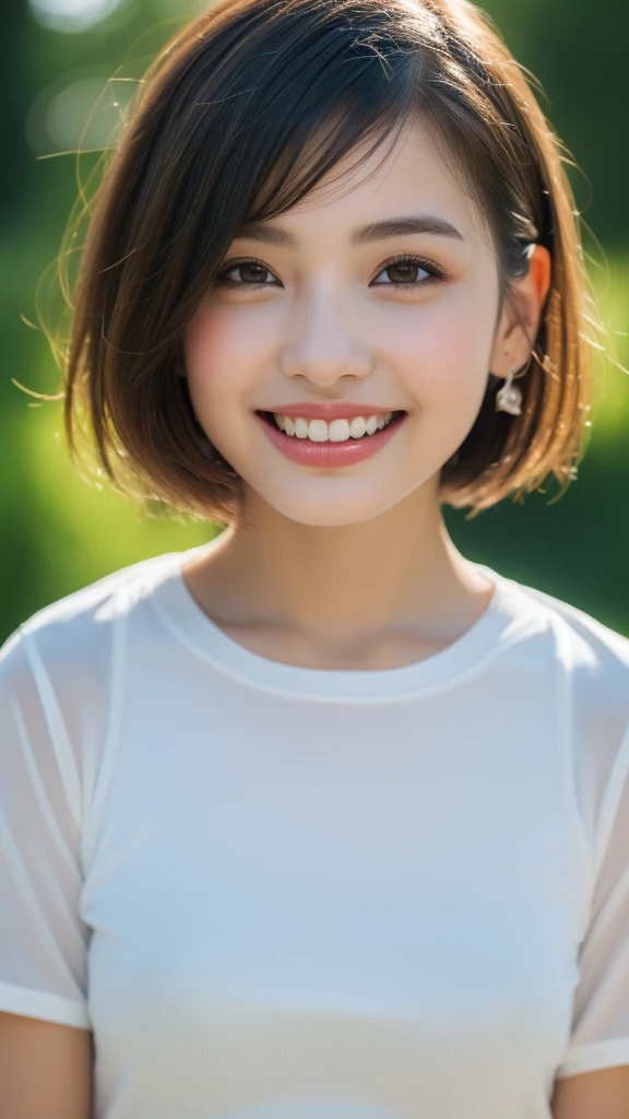 (8k, RAW Photos,Best Quality, High Resolution:1.1), (Hyperrealistic:1.4),(Realistic, Photorealistic:1.3), Soft Light,Big,2 Girls,Realistic Face,Realistic Body,Realistic Skin,Absurdity,Masterpiece,(Cute:1.8), Cuties, Solo, (Big:1.2), Detailed Black Eyes,Innocent Eyes,Blusher,(T-Shirt:1.2 ),Cinema Light,Film Grain,Jewelry,Earrings,((short Hair:1.1)),((Floating Hair Novafrog Style)),Cherry Colored Lips,Hair Ribbon,Hair Bow,Ponytail,Close Up,Look Viewer,Long Hair,Upper Body,Open Lips,Top Teeth, (Smiling Eyes:0.6),((grinning:1.2)),Depth of Field, Blurred Background, Eye Focus , Bokeh,Young, 85mm Lens, f/1.4,Professional Lighting, Young,Portrait,Photon Mapping,Radiosity,Physically Based Rendering,Asian