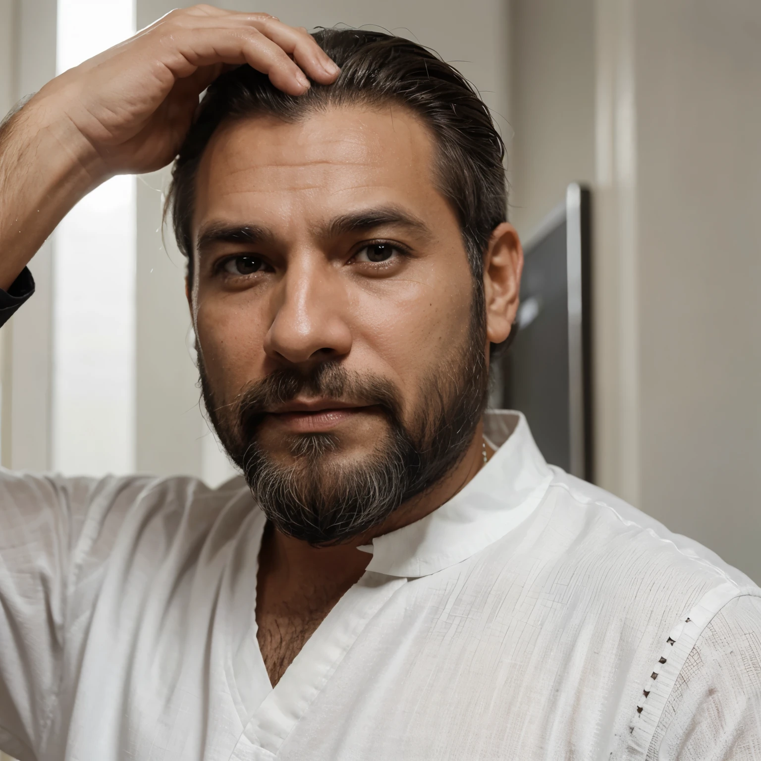 Criar foto de homem de 47 anos, cabelo branco, barba branca, de terno, businessperson
