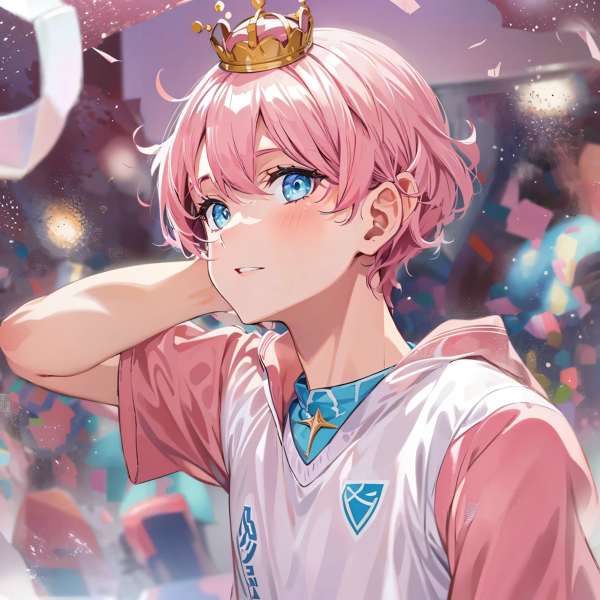 pink short hair, crown over the head