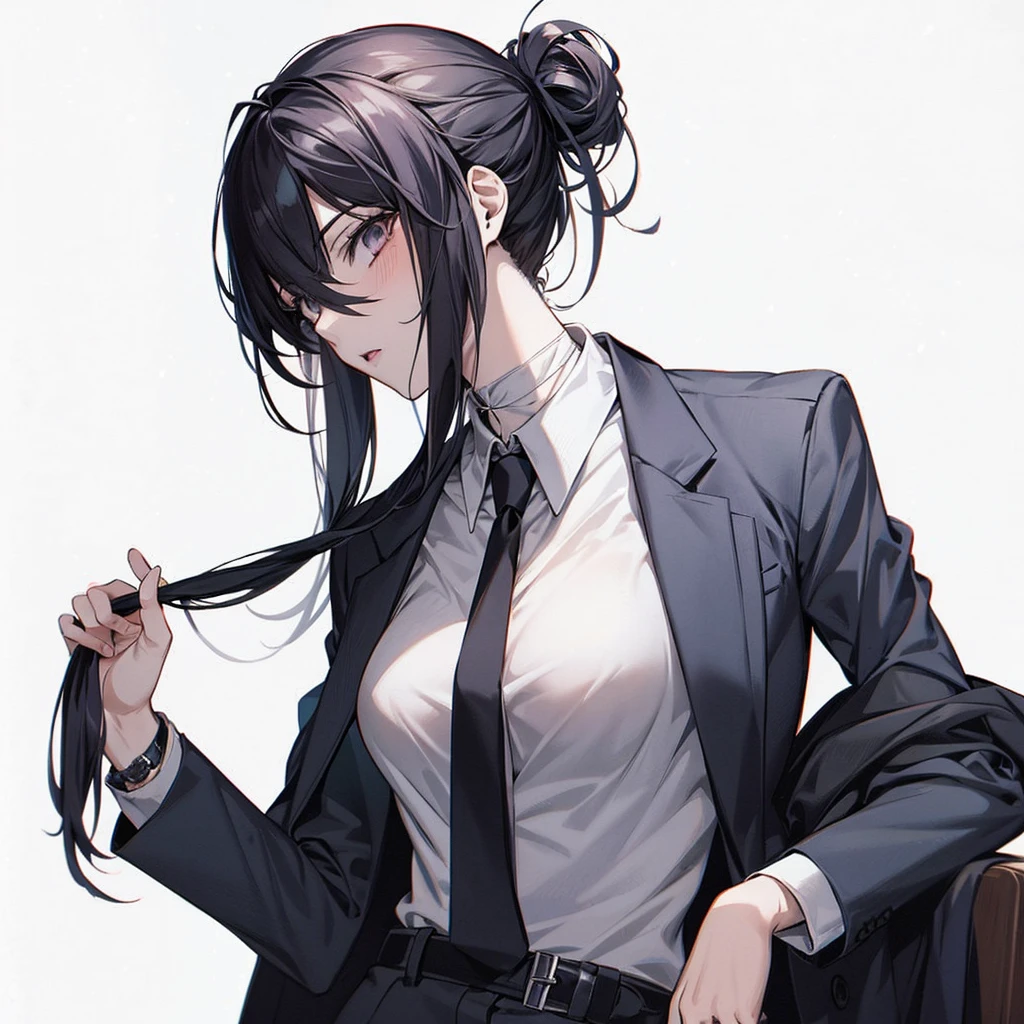 imagem de anime de uma mulher de terno e gravata segurando uma mala, personagem feminina de anime +18 , detailed arte de personagem de anime hentai, kantai collection style, estilo de arte anime moe, Arte suave em CG de anime, detalhes finos. linha de frente das meninas, arte de personagem de anime, Garota de terno, from linha de frente das meninas, Akane Owari Danganronpa, estilo de arte de anime de alta qualidade, +18