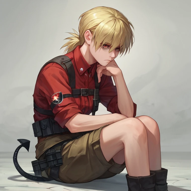 score_9, score_8_up, score_7_up, fumo \(doll\), chibi, solo, 1girl, hellsing seras, expressionless, sitting, blonde hair